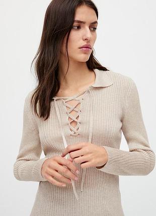 MD Önü Bağlamalı Jakarlı Bluz - Bej