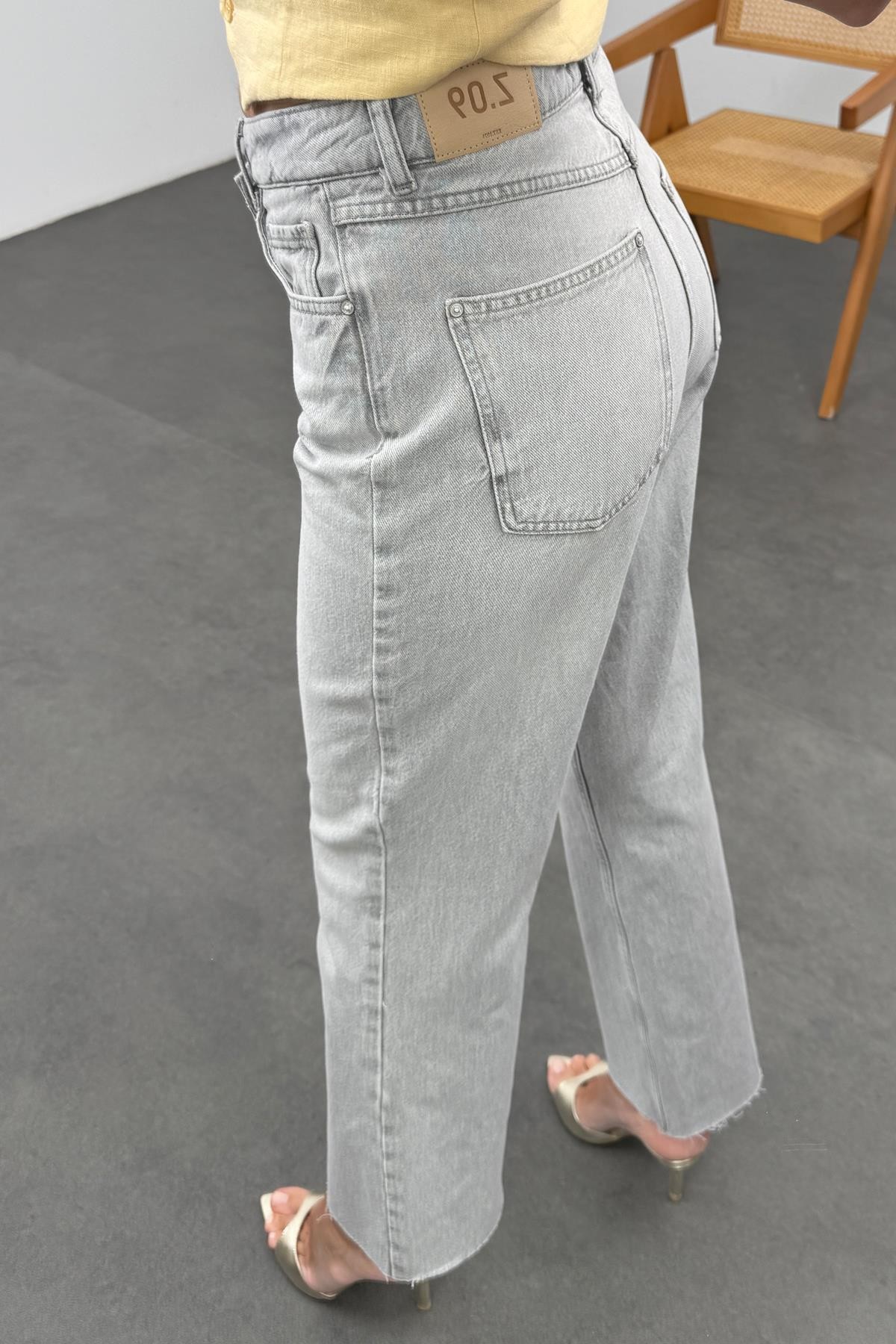 ZR Z09 Çapraz Bel Straight Fit Jean - Gri