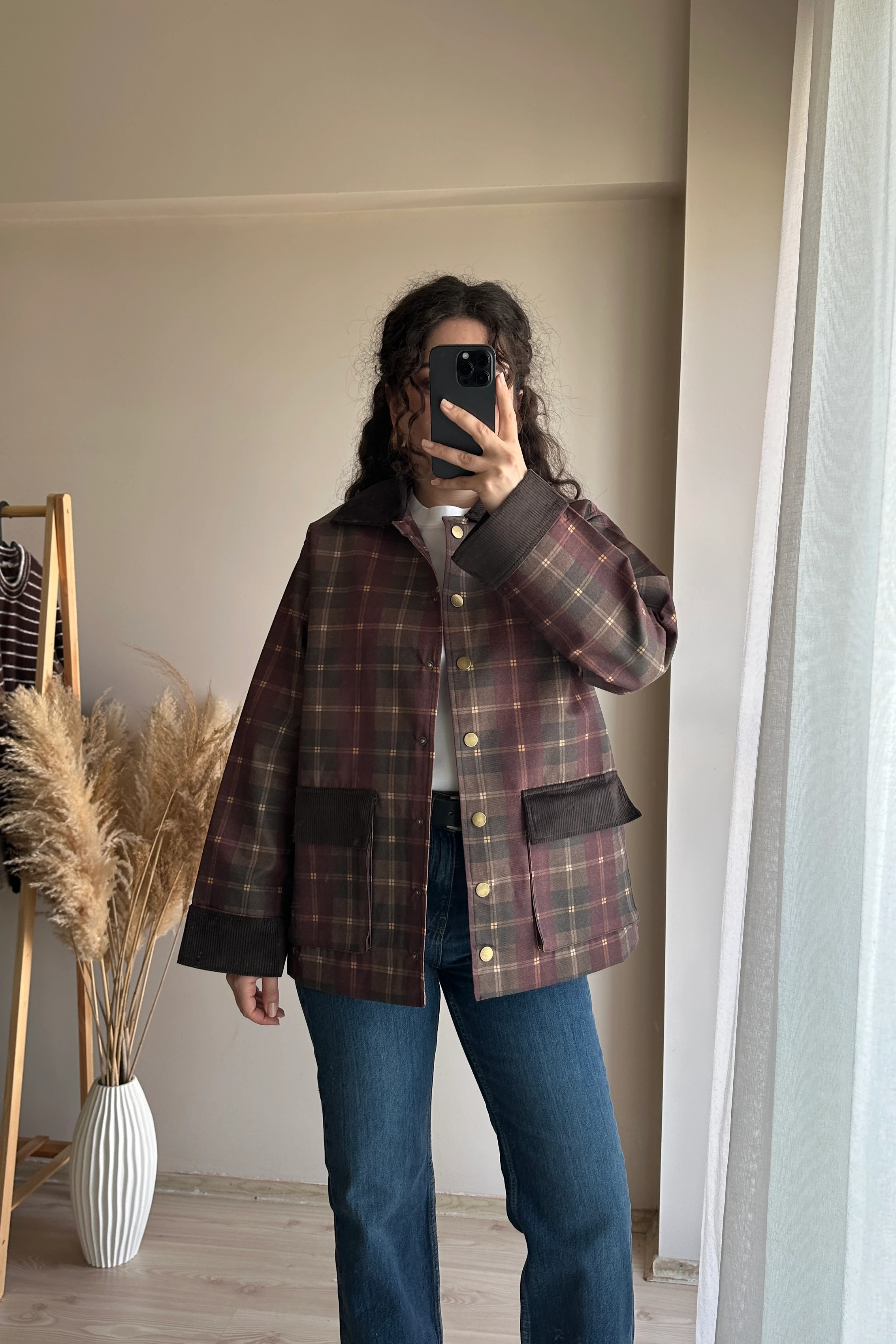 Kadife Detaylı Ekose Ceket