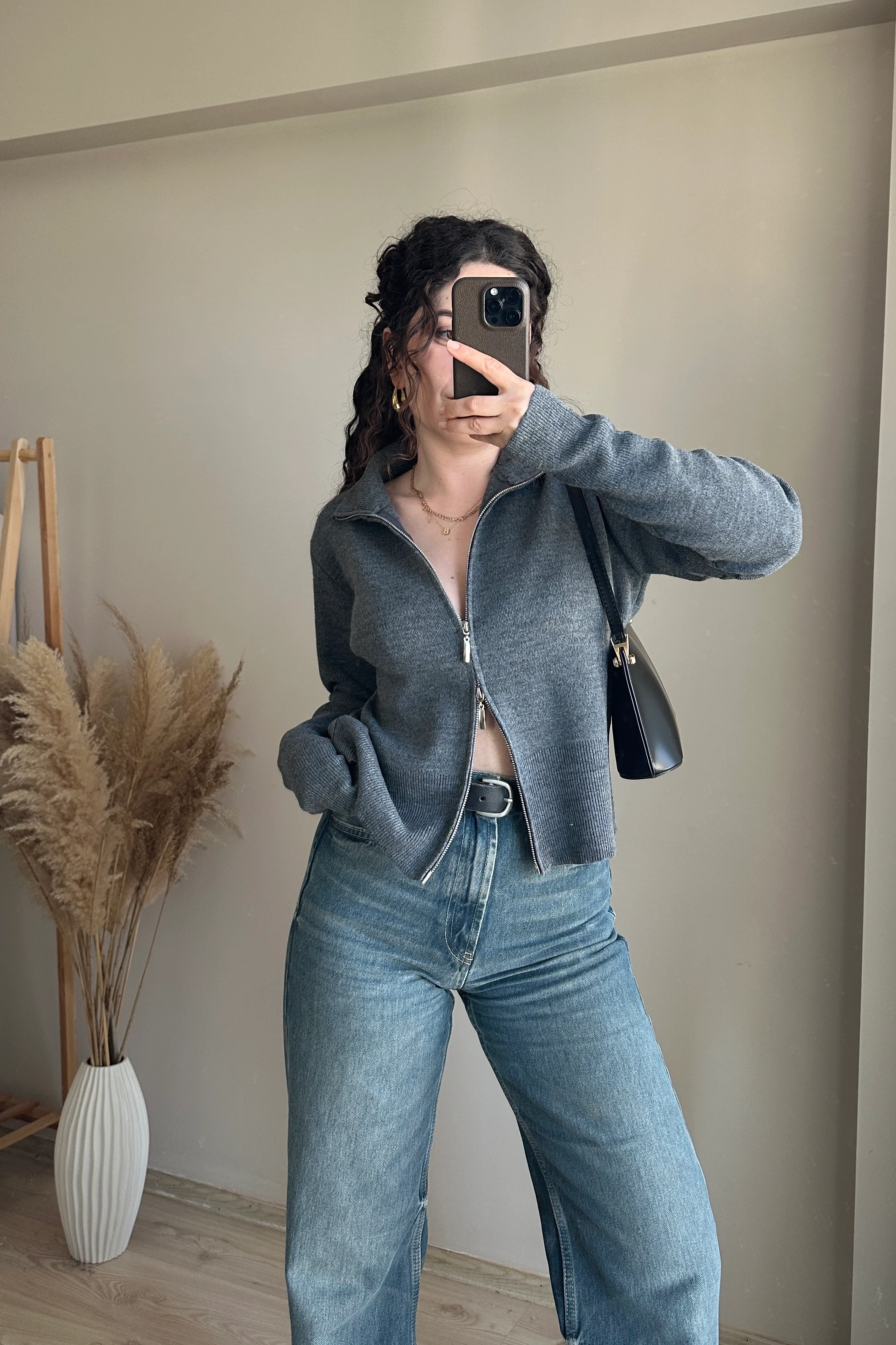 Fermuarlı Premium Triko Hırka - Antrasit