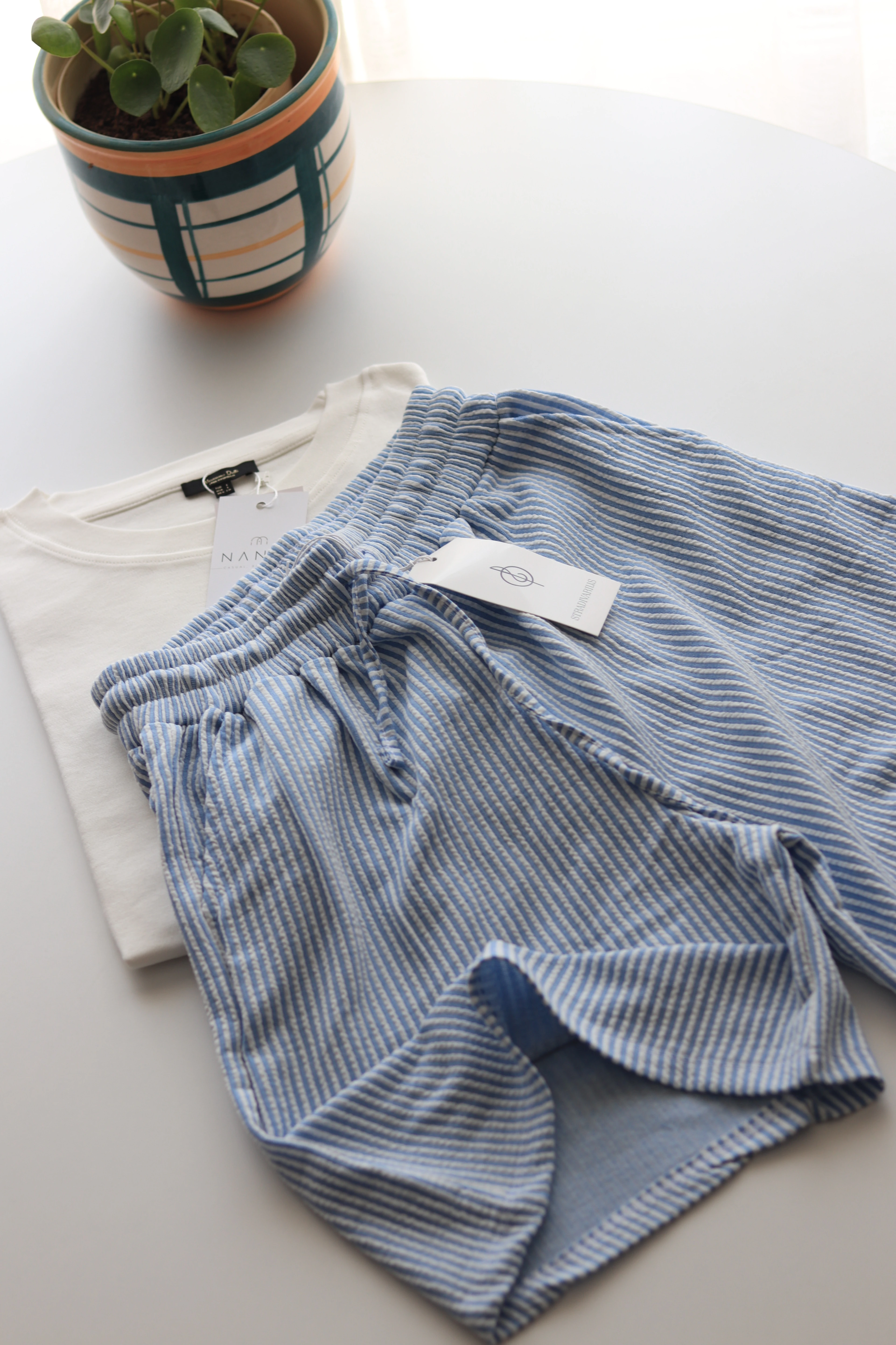 STR Çizgili Şort - Mavi