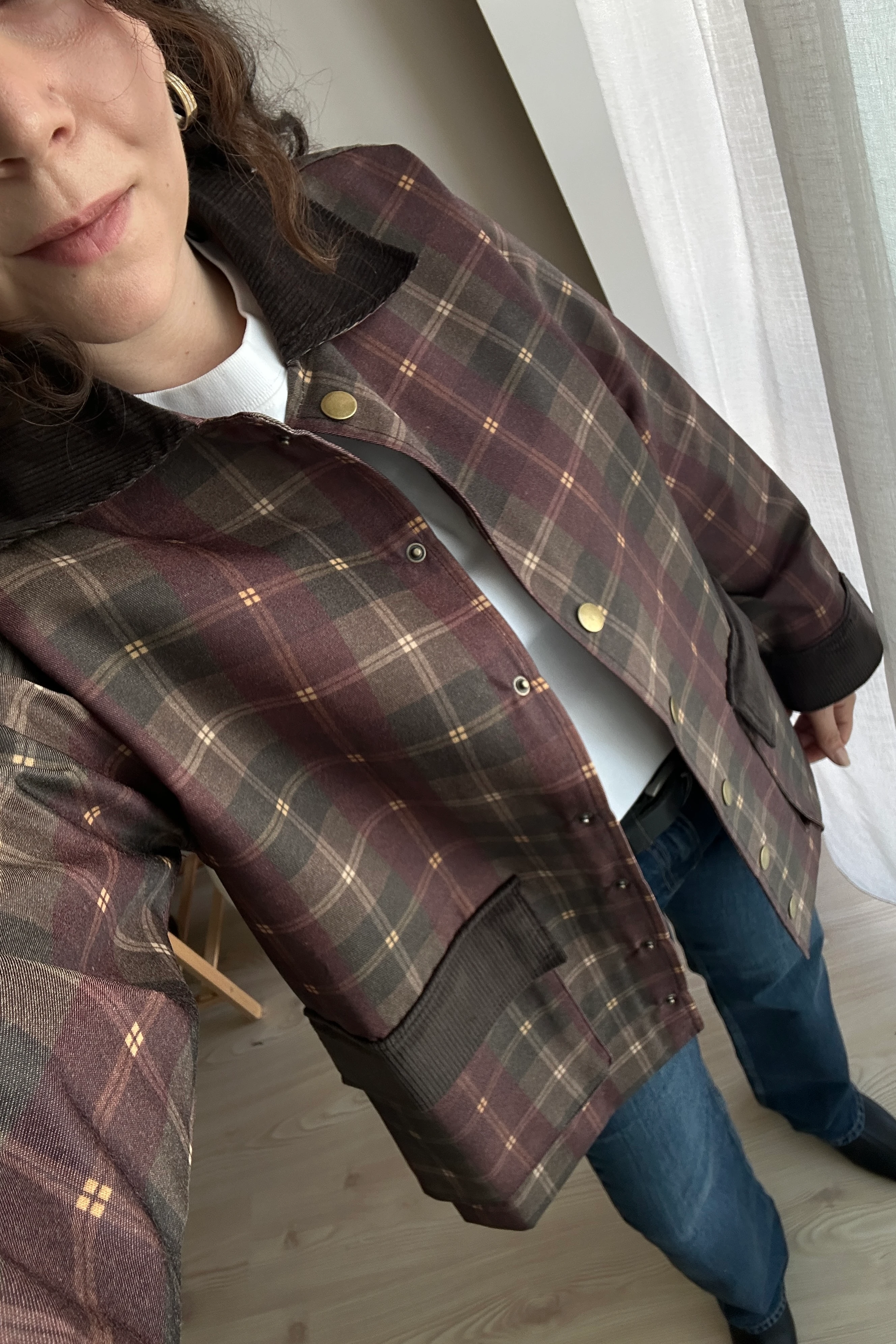 Kadife Detaylı Ekose Ceket