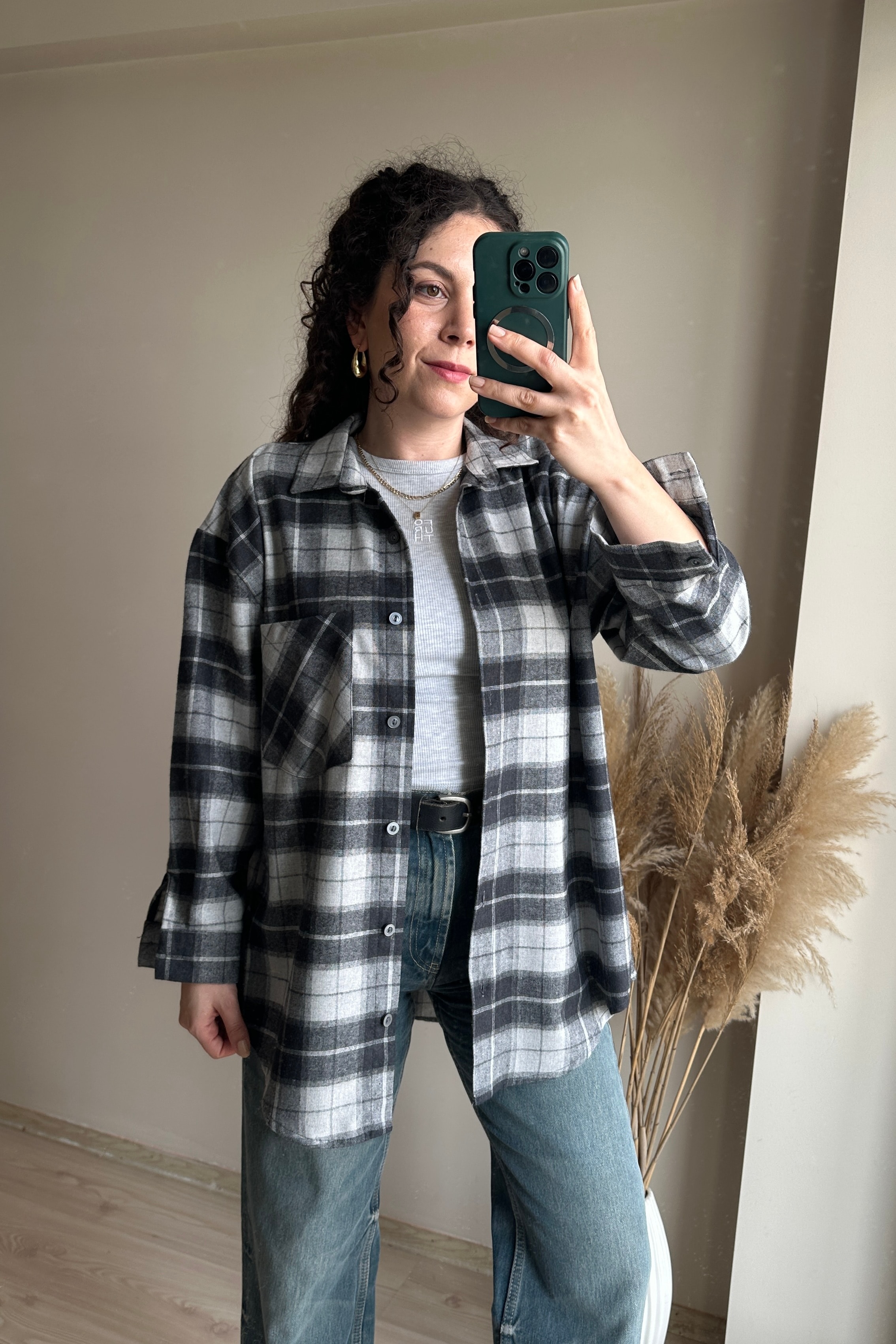Ekose Oversize Gömlek - %100 Pamuk