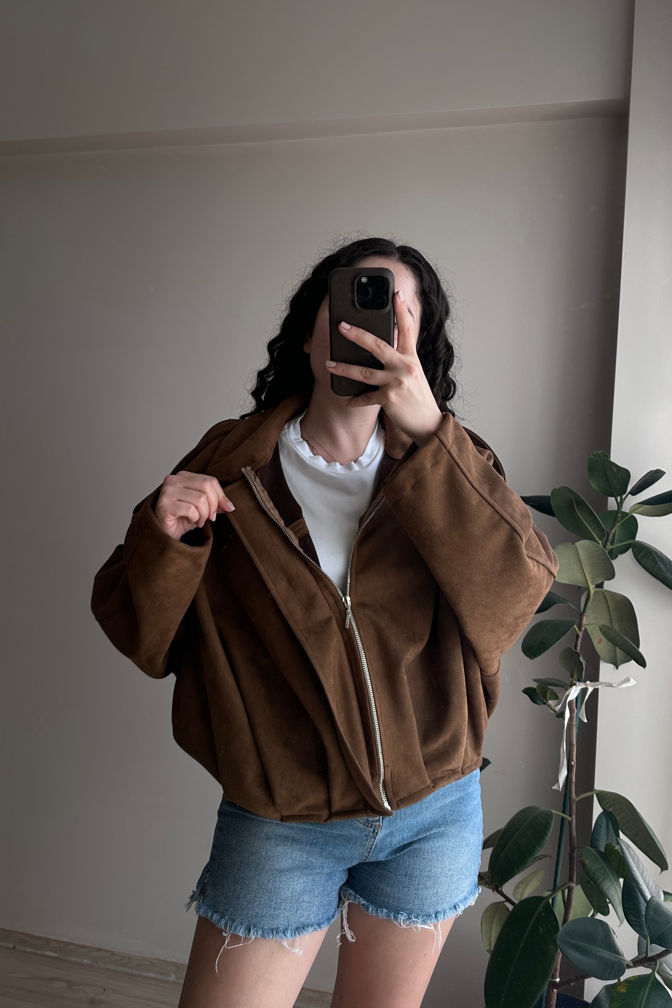 Viral Oversize Süet Bomber - Kahverengi