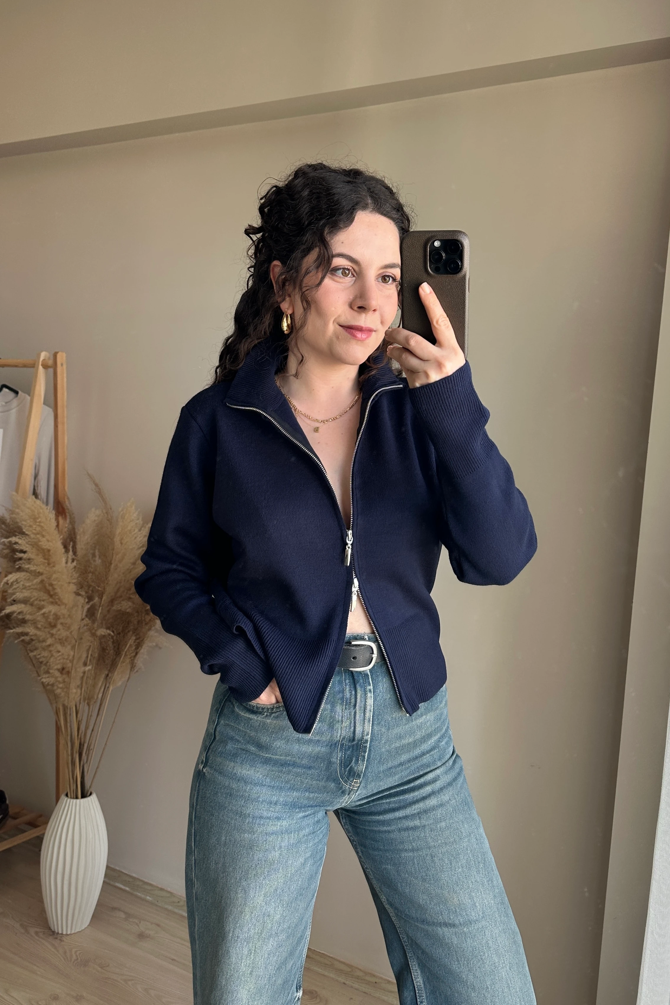 Fermuarlı Premium Triko Hırka - Lacivert