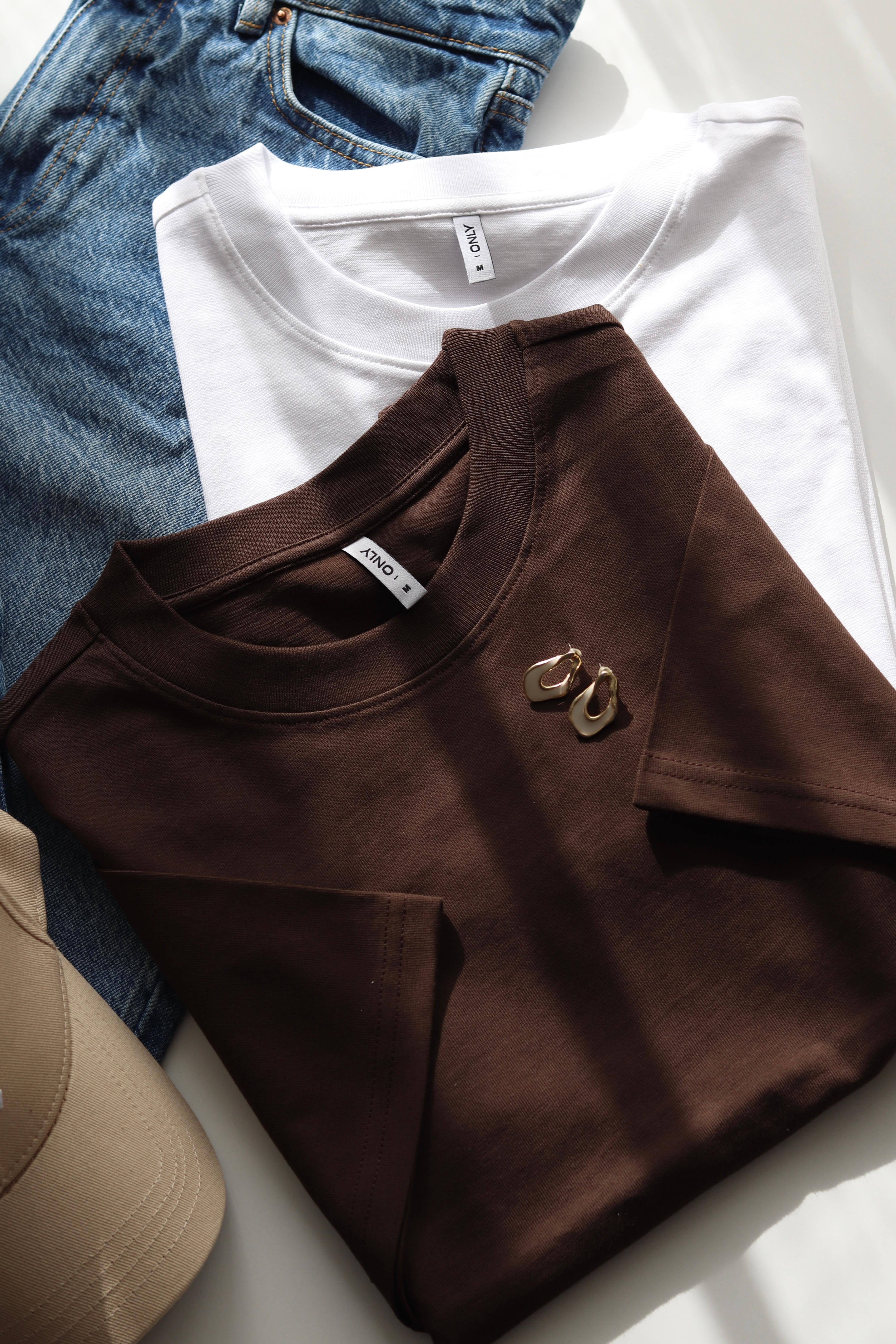 Basic %100 Pamuk Tshirt - Kahverengi