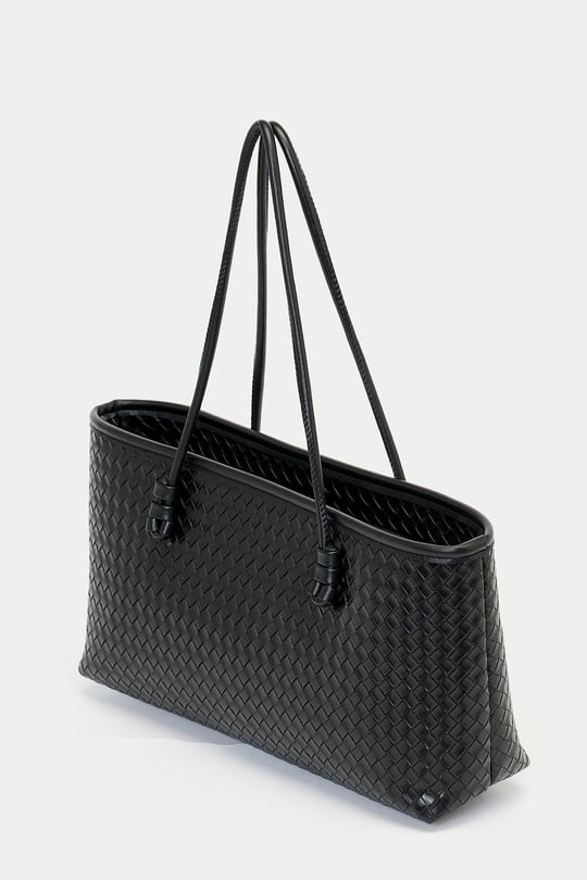 Örgü Desenli Omuz Çantası - Siyah