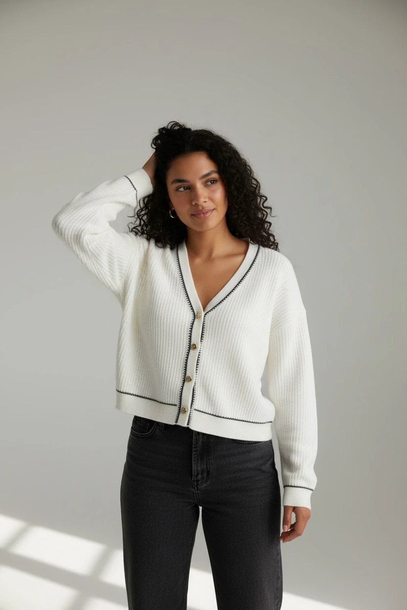 MD V Yaka Hırka - Ekru