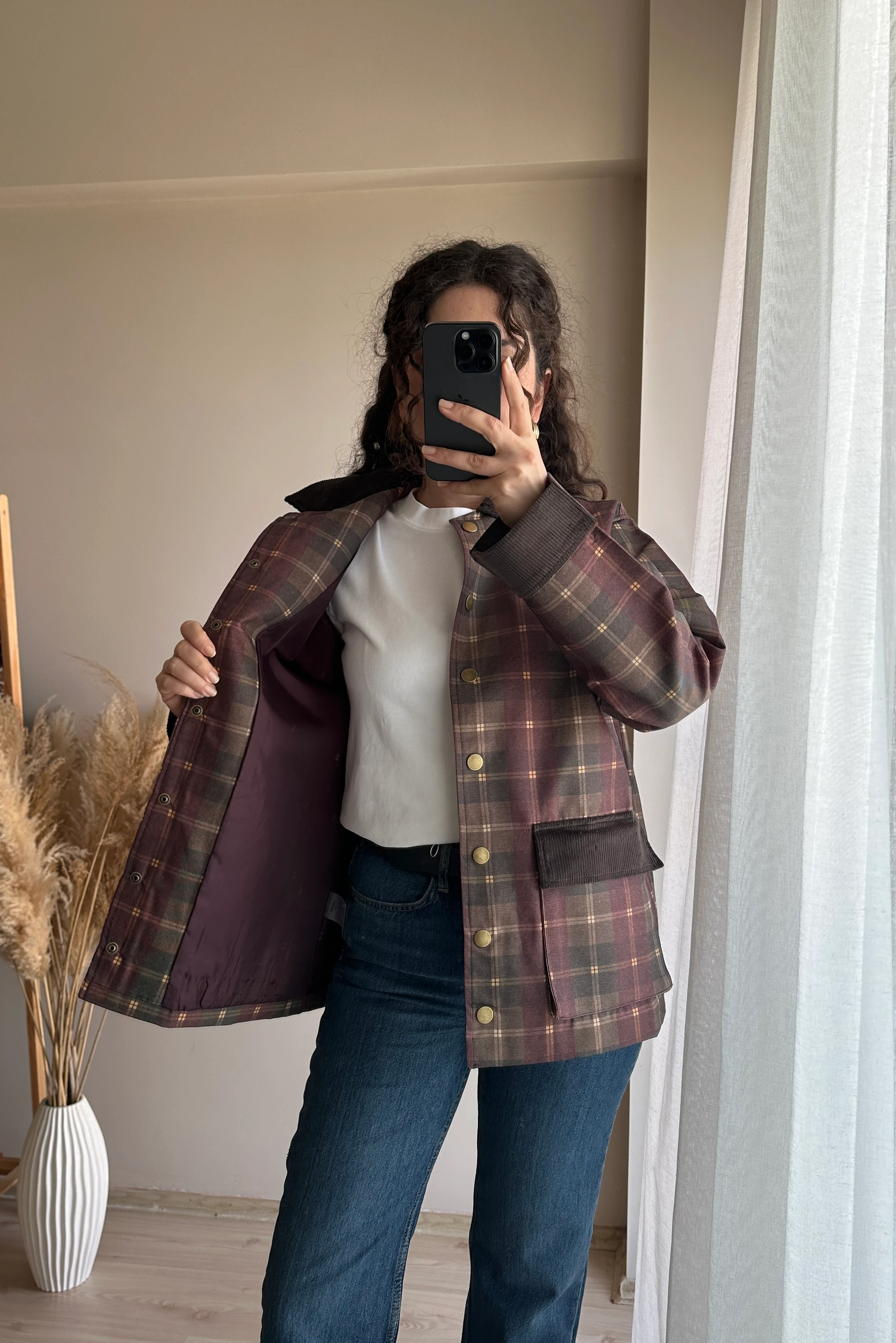 Kadife Detaylı Ekose Ceket