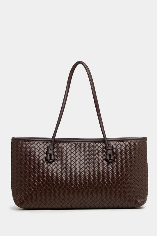 Örgü Desenli Omuz Çantası - Kahverengi