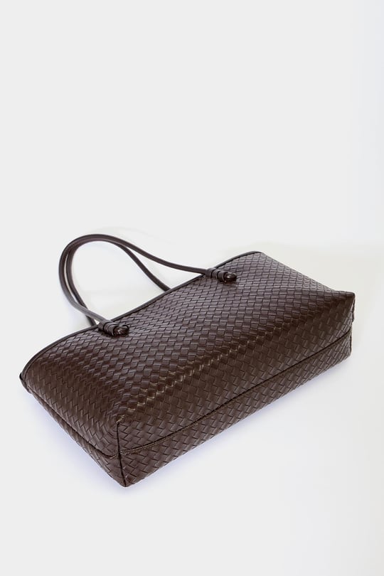 Örgü Desenli Omuz Çantası - Kahverengi