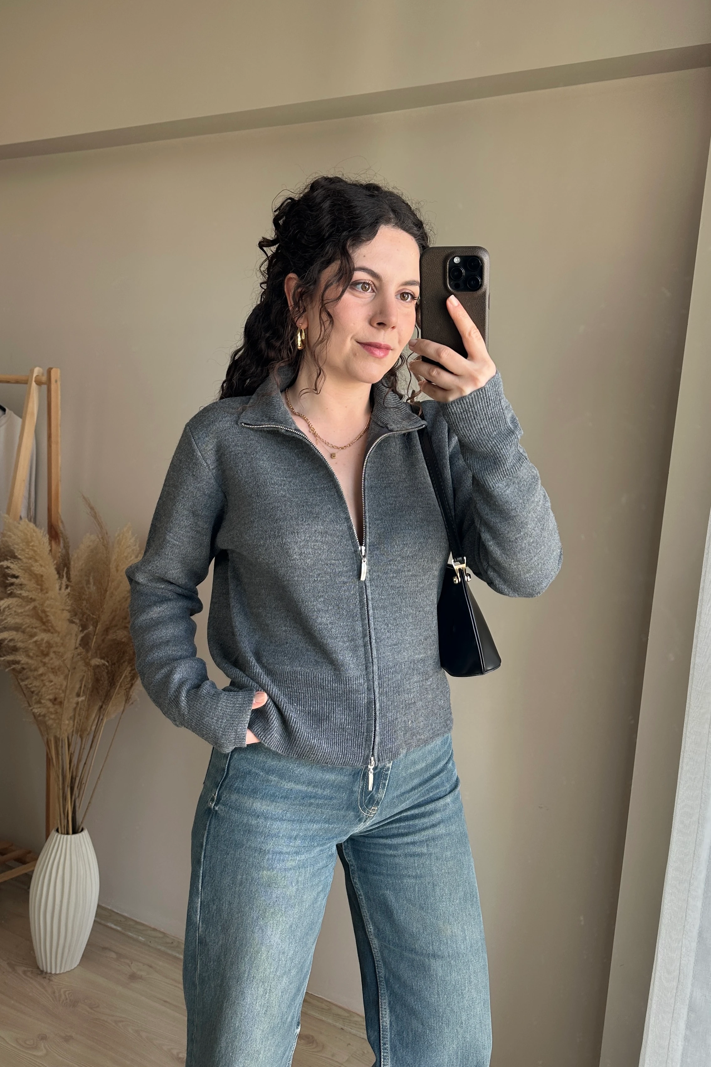 Fermuarlı Premium Triko Hırka - Antrasit