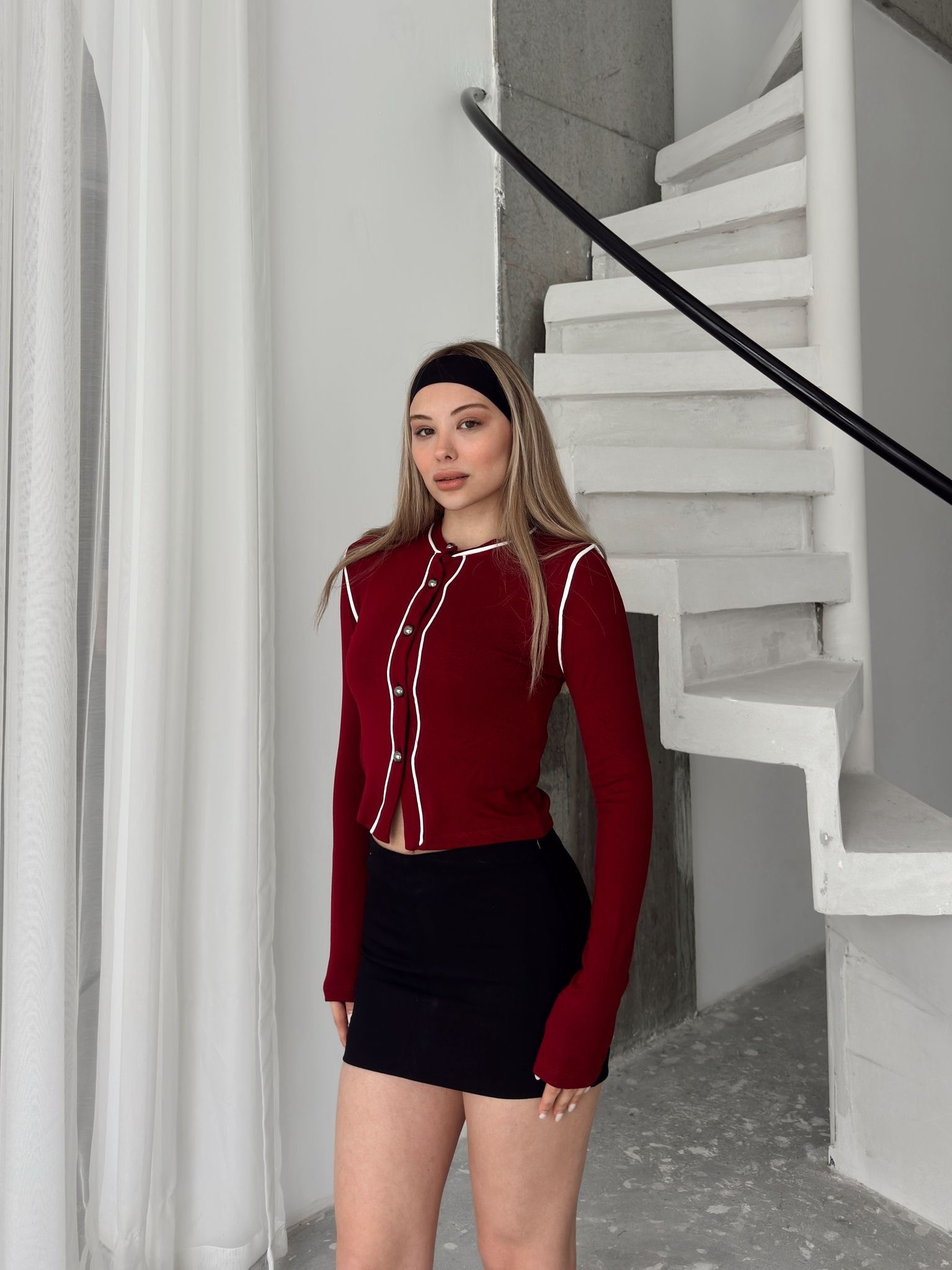 MD Metal Düğmeli Hırka - Bordo