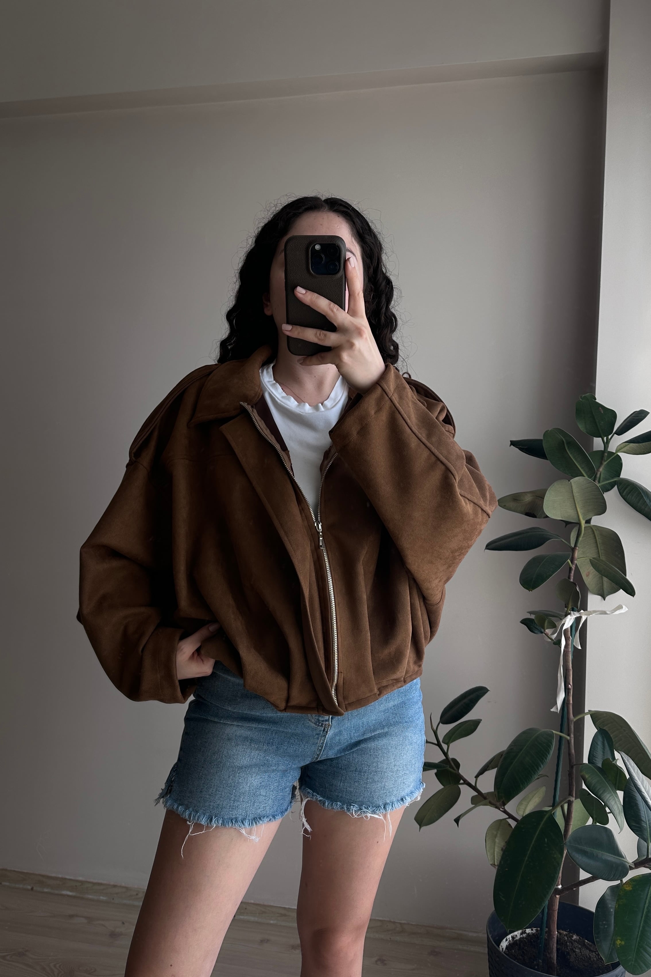 Viral Oversize Süet Bomber - Kahverengi