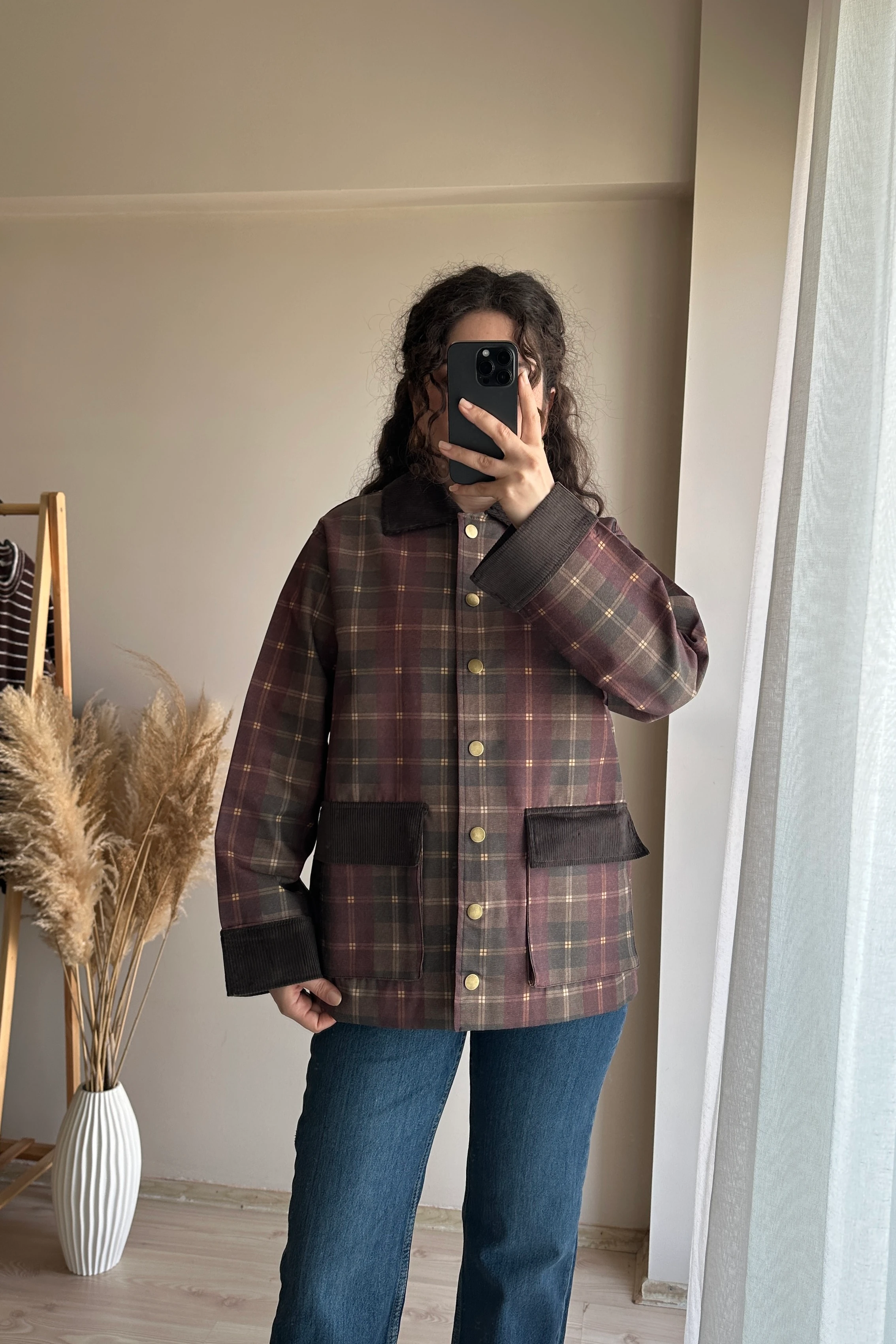 Kadife Detaylı Ekose Ceket