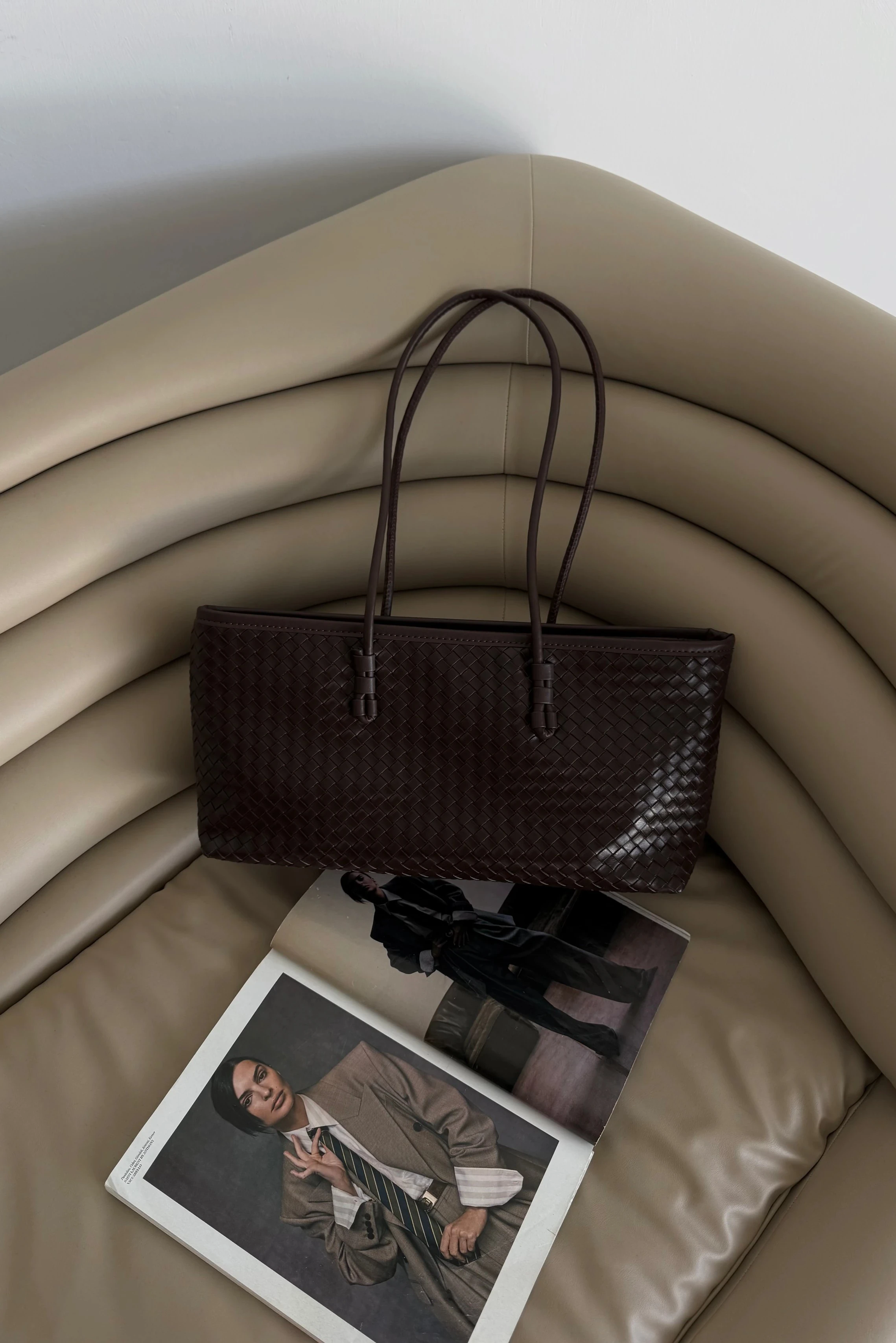 Örgü Desenli Omuz Çantası - Kahverengi