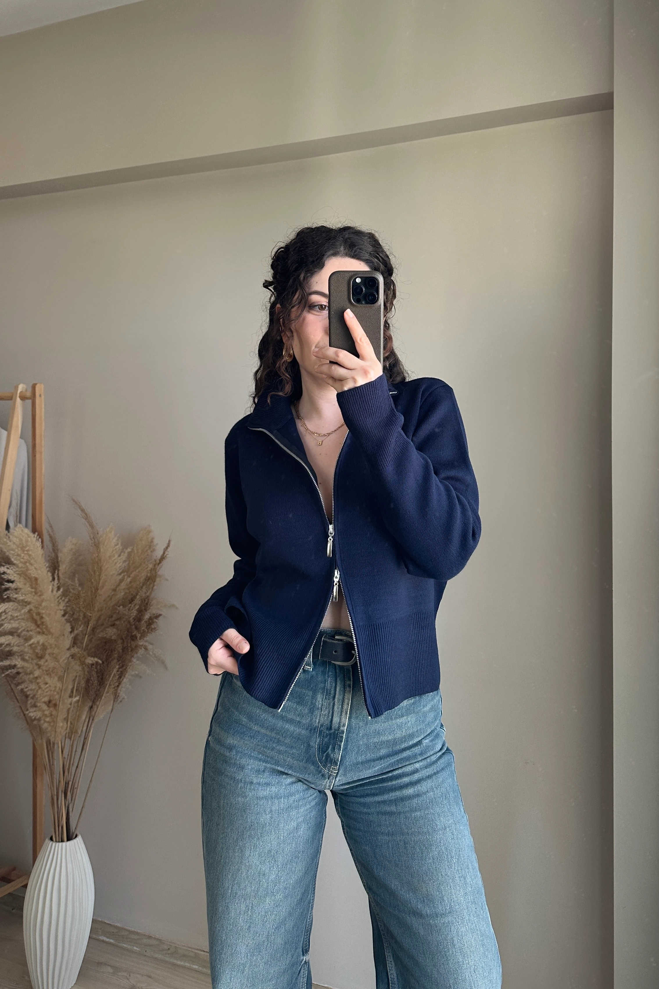 Fermuarlı Premium Triko Hırka - Lacivert