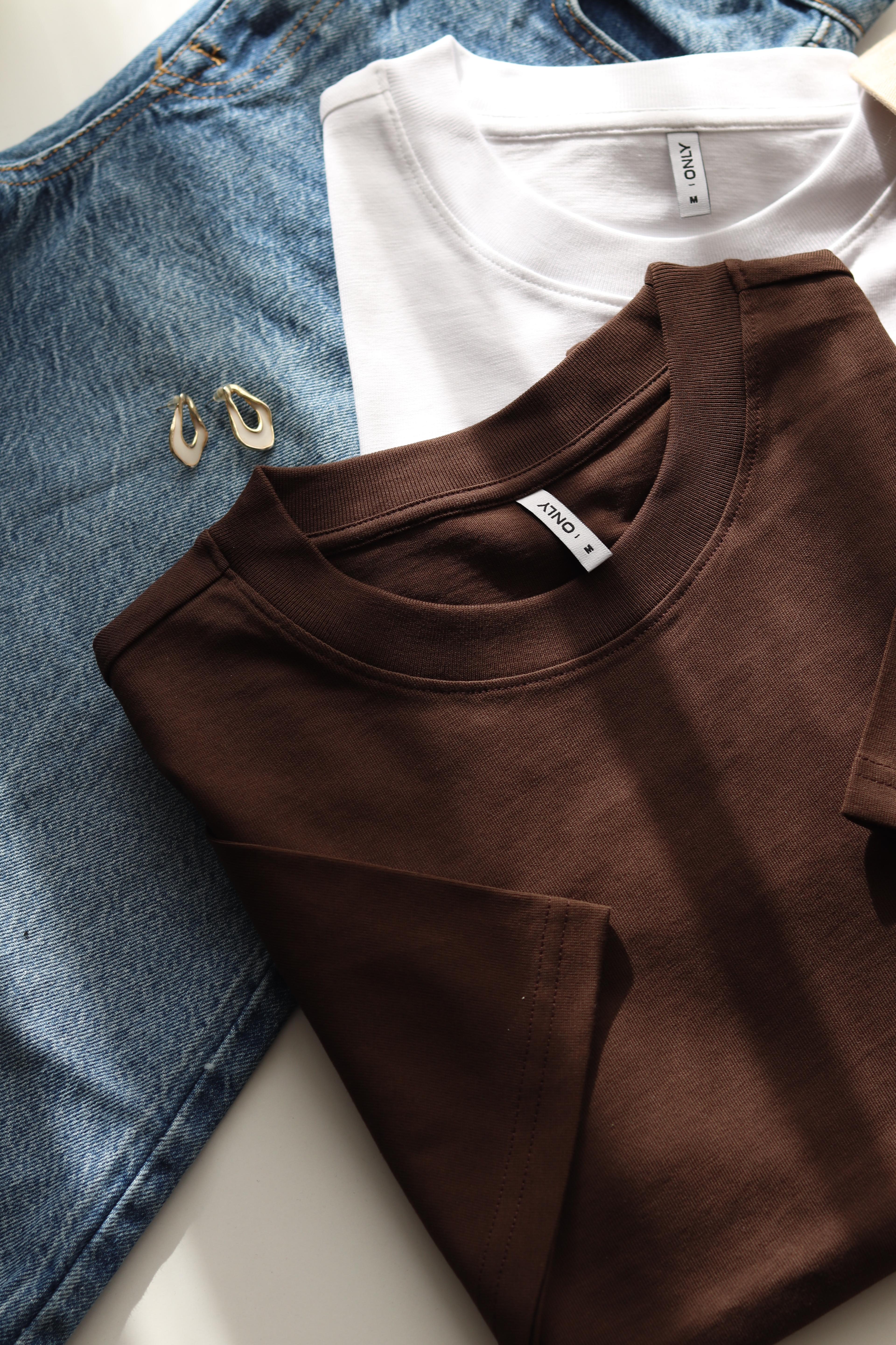 Basic %100 Pamuk Tshirt - Kahverengi