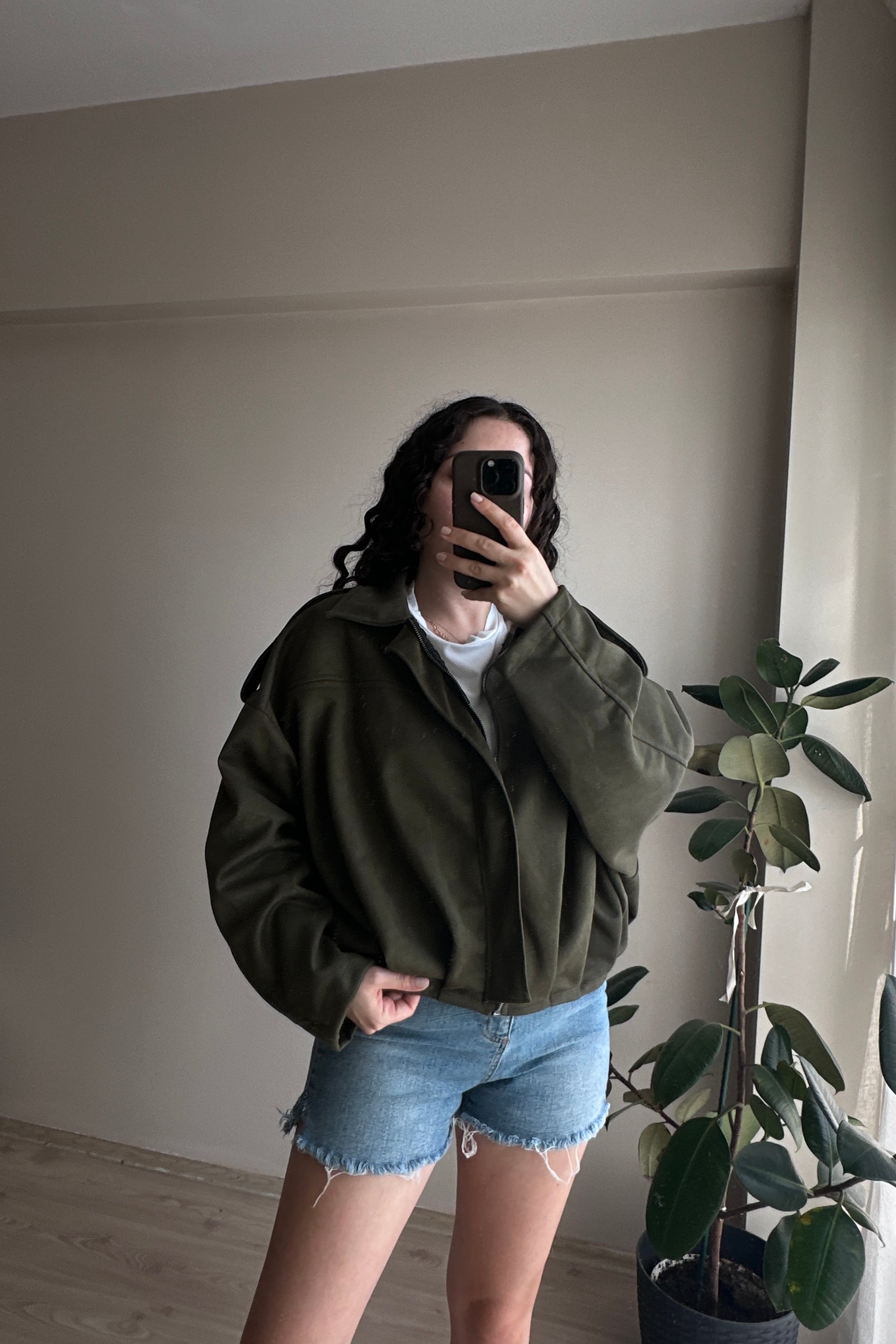 Viral Oversize Süet Bomber - Haki