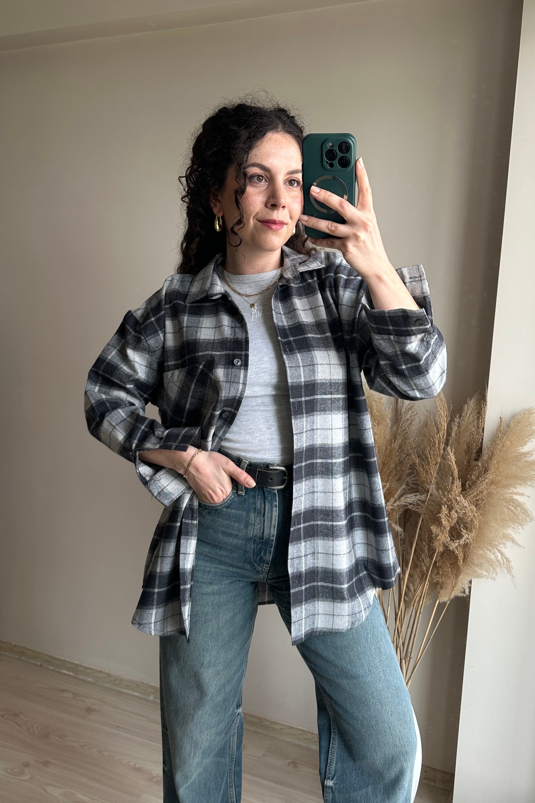 Ekose Oversize Gömlek - %100 Pamuk
