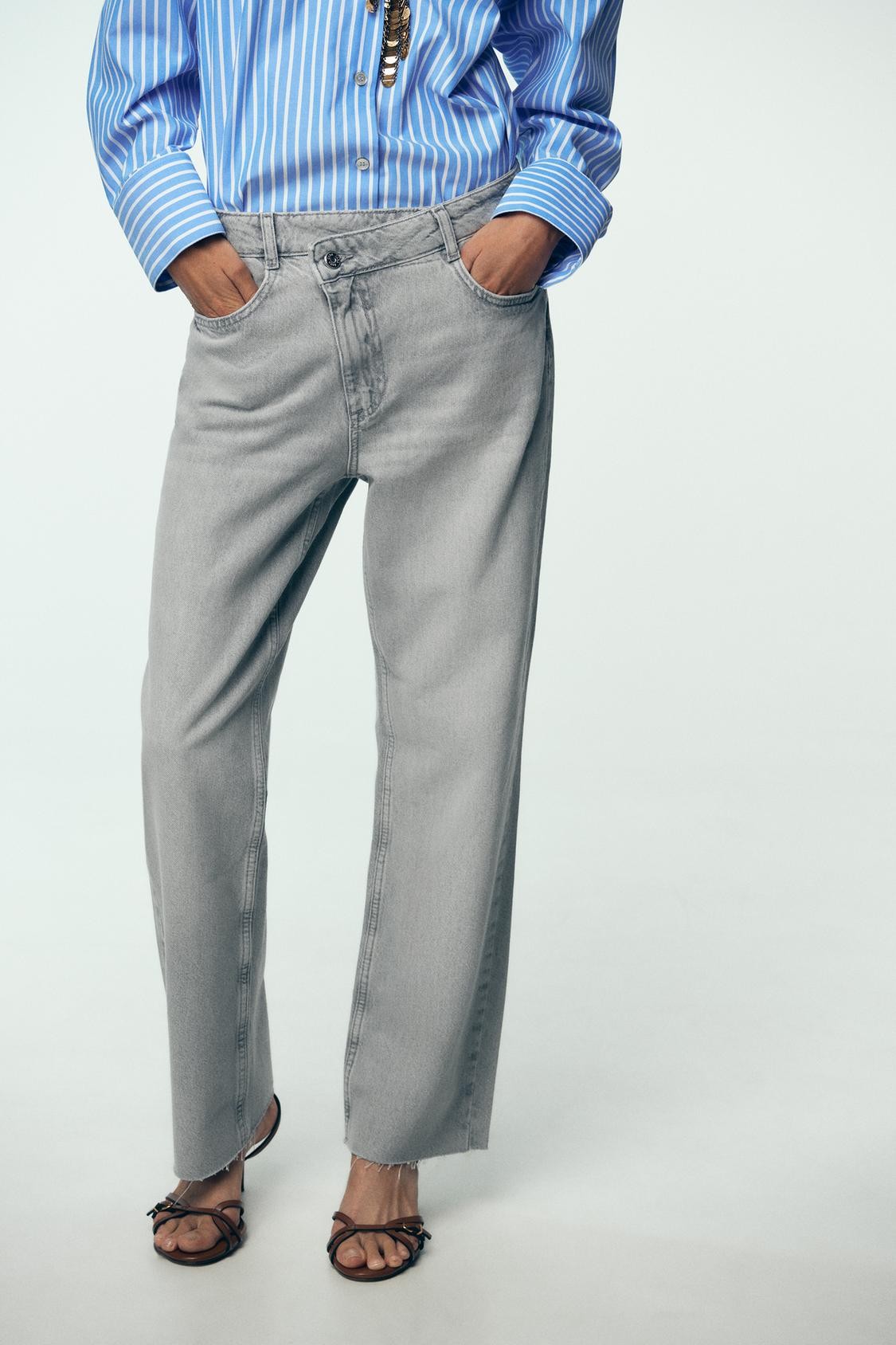 ZR Z09 Çapraz Bel Straight Fit Jean - Gri