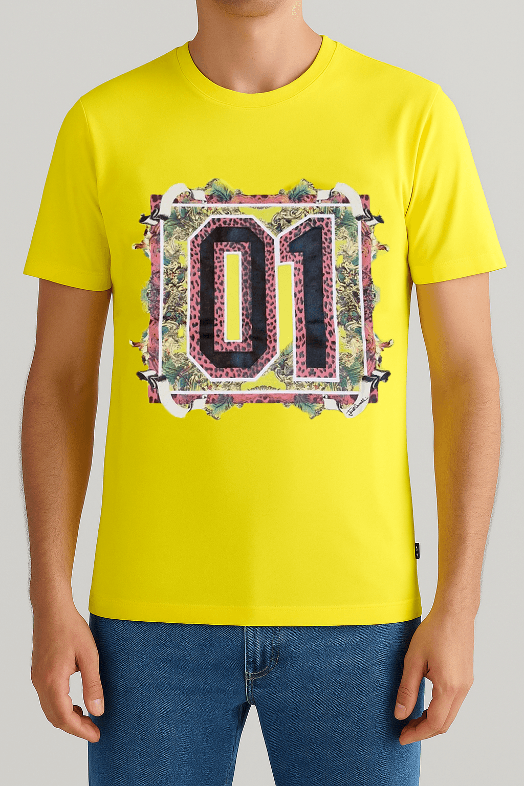sarı "01" baskılı tişört ✅