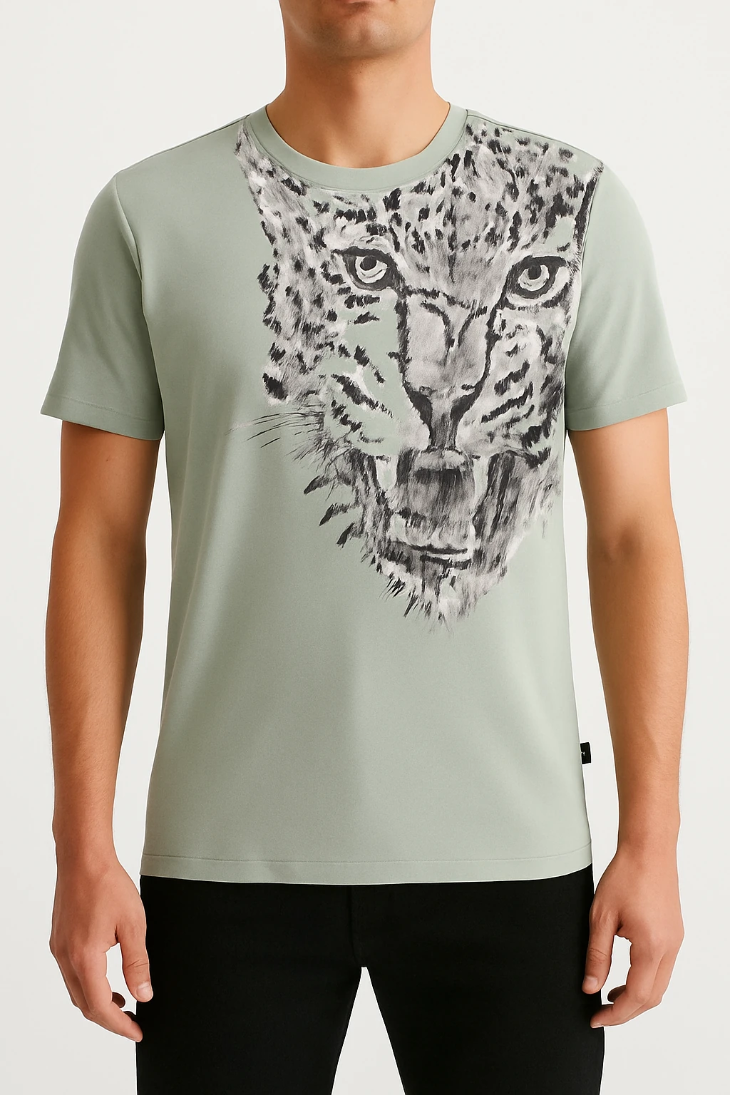 haki leopar baskılı tişört 