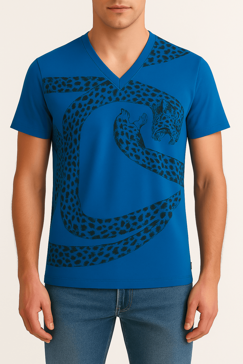 Leopar Desenli V-Yaka T-shirt
