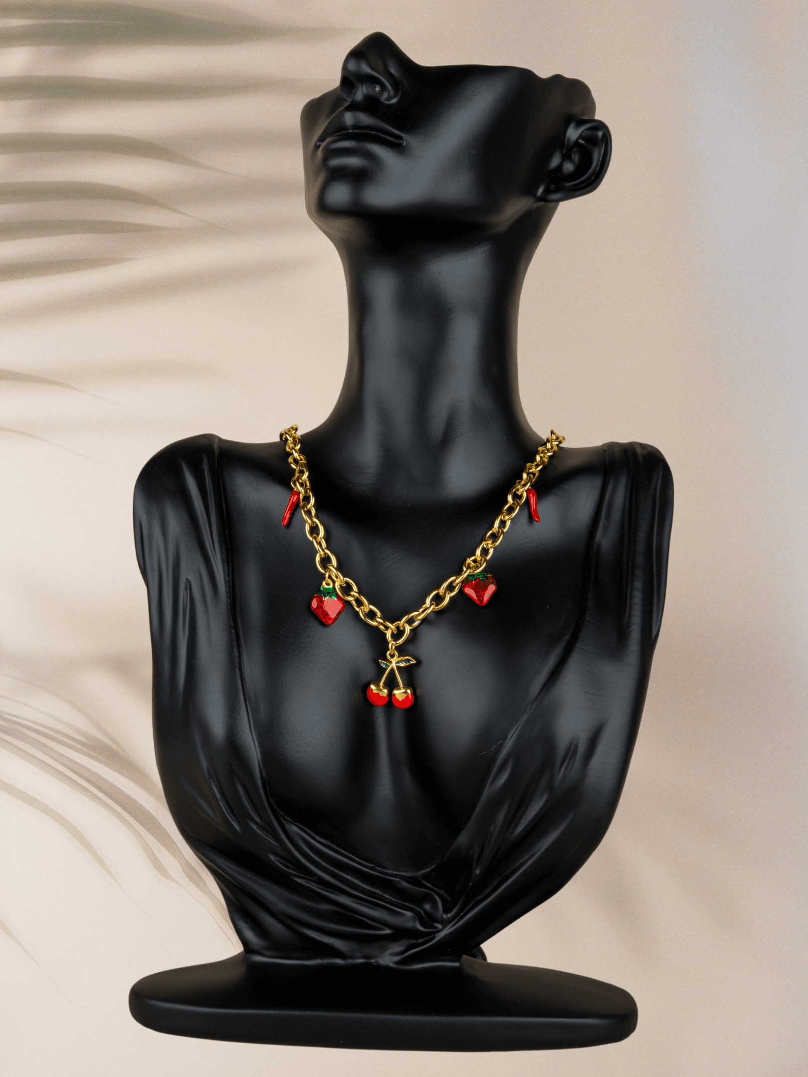 Ismeralda Kiraz Çilek Biber Charm Choker Çelik Kolye