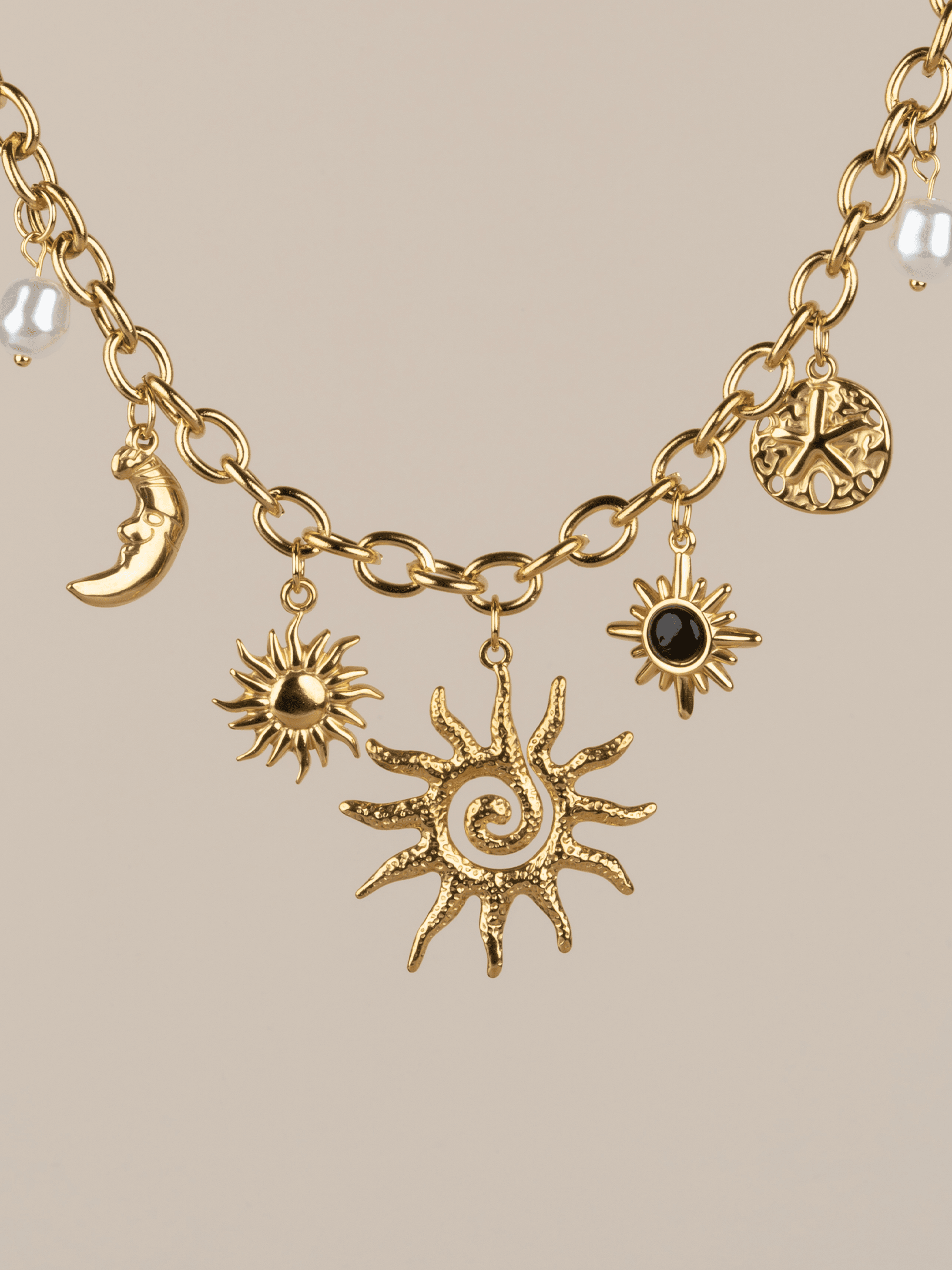 Solara Güneş Charm Choker Çelik Kolye