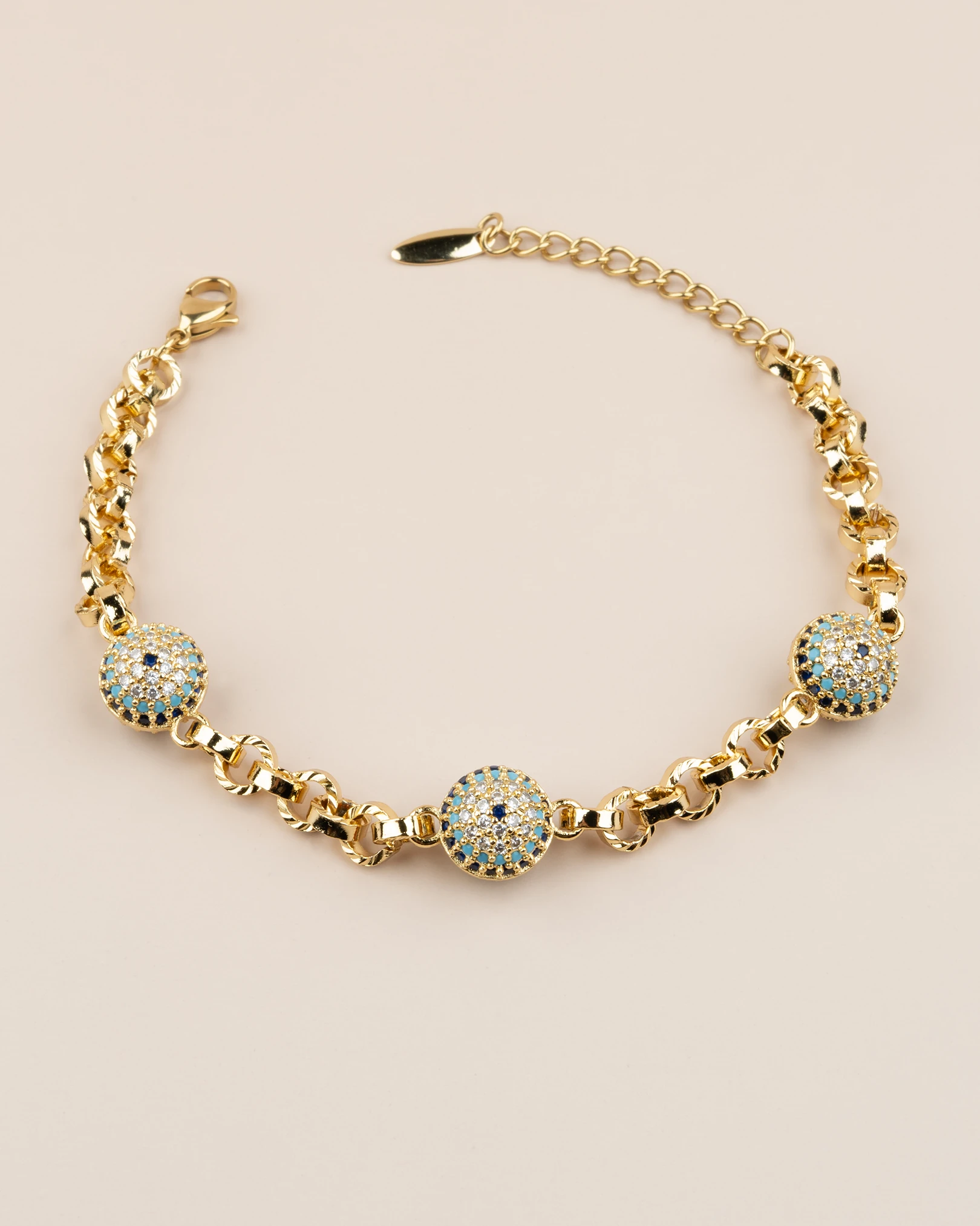 Auravia Gömme Taşlı 3 Nazar Boncuklu 14K Xuping Bileklik