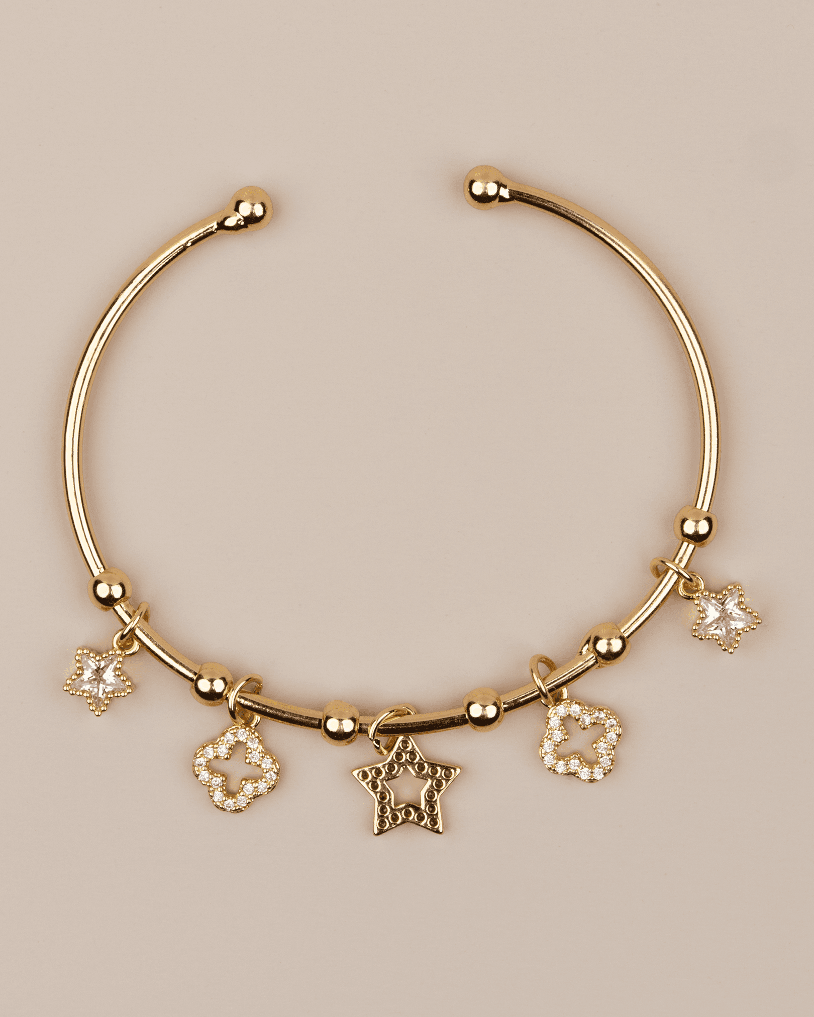 Selya Ayarlanabilir Yıldız Charm Kelepçe Bileklik - Gold