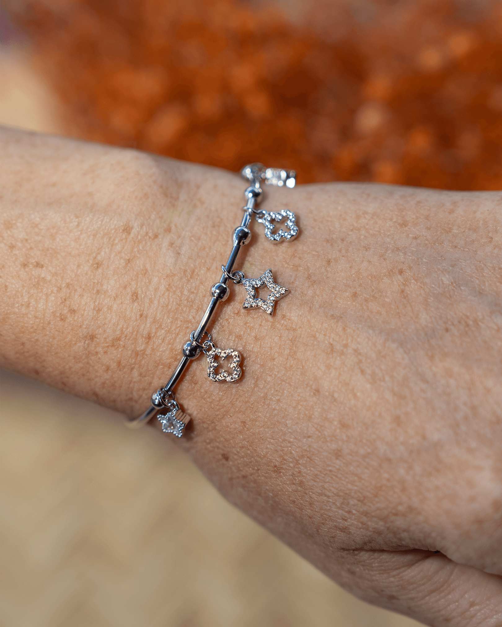 Selya Ayarlanabilir Yıldız Charm Kelepçe Bileklik - Gümüş