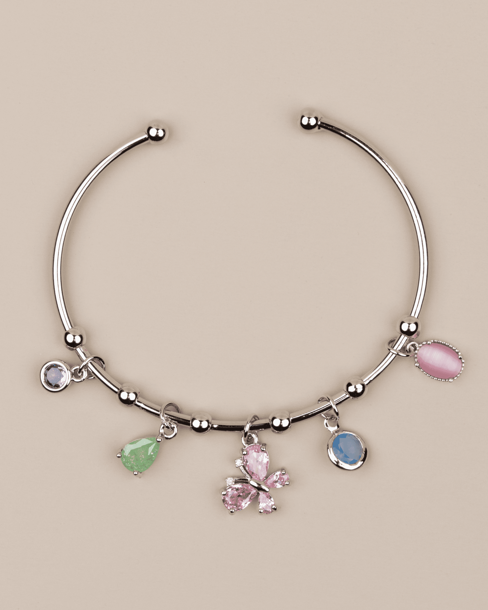 Ayarlanabilir Kelebekli Charm Kelepçe Bileklik - Gümüş