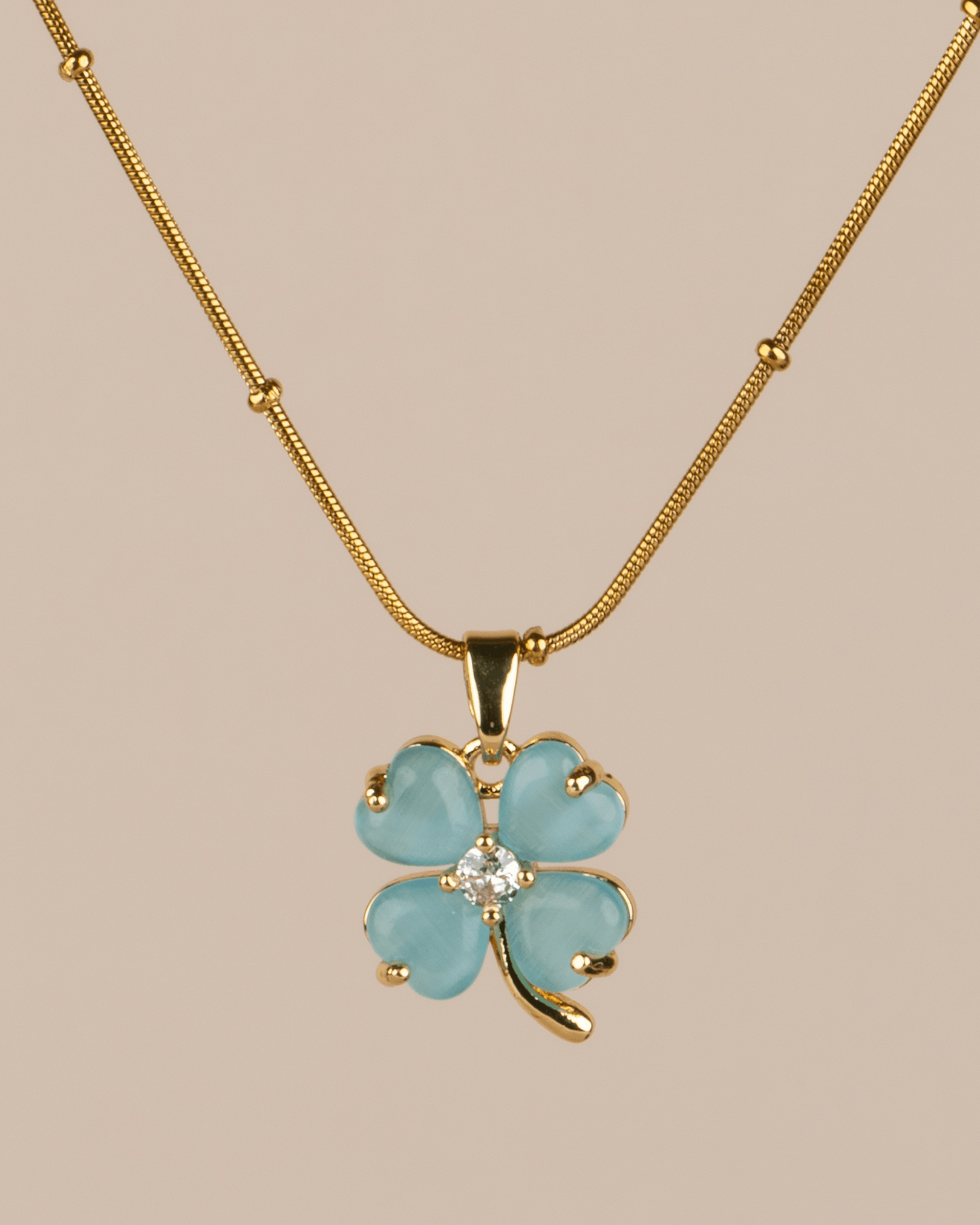 Elvora Mavi Opal Taşlı Çiçek Çelik Kolye - Gold