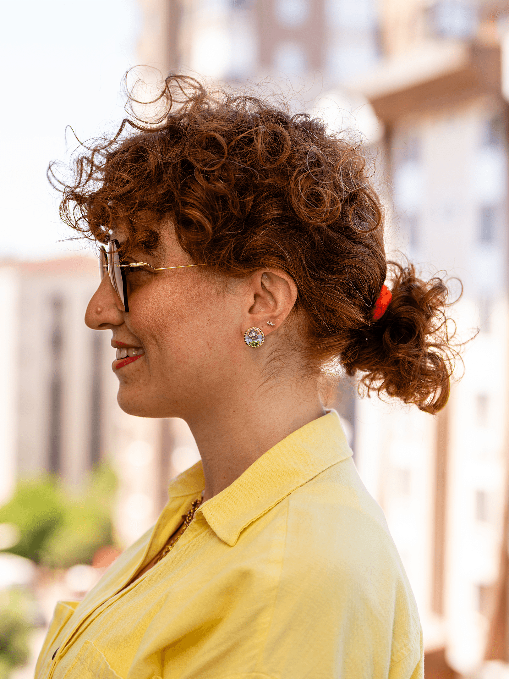 Florencia Mineli Çiçek Motifli İncili Minimal Vintage Sanat Küpe - Eflatun