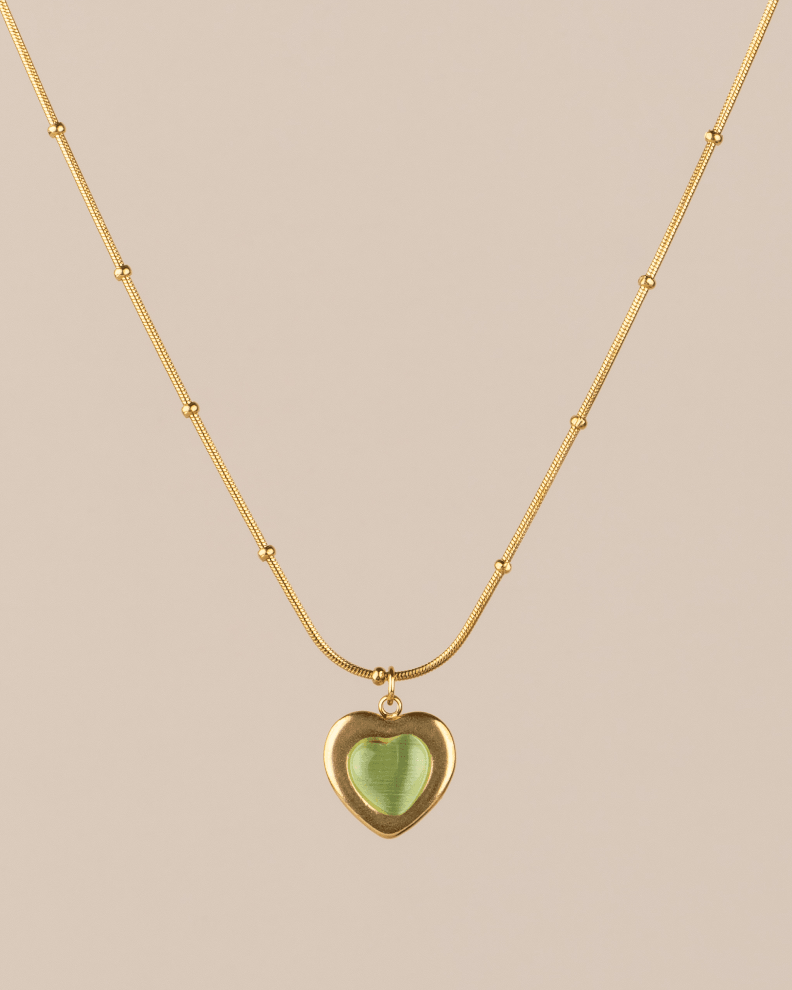 Veloria Opal Taşlı Kalp Çelik Kolye - Yeşil (Gold)