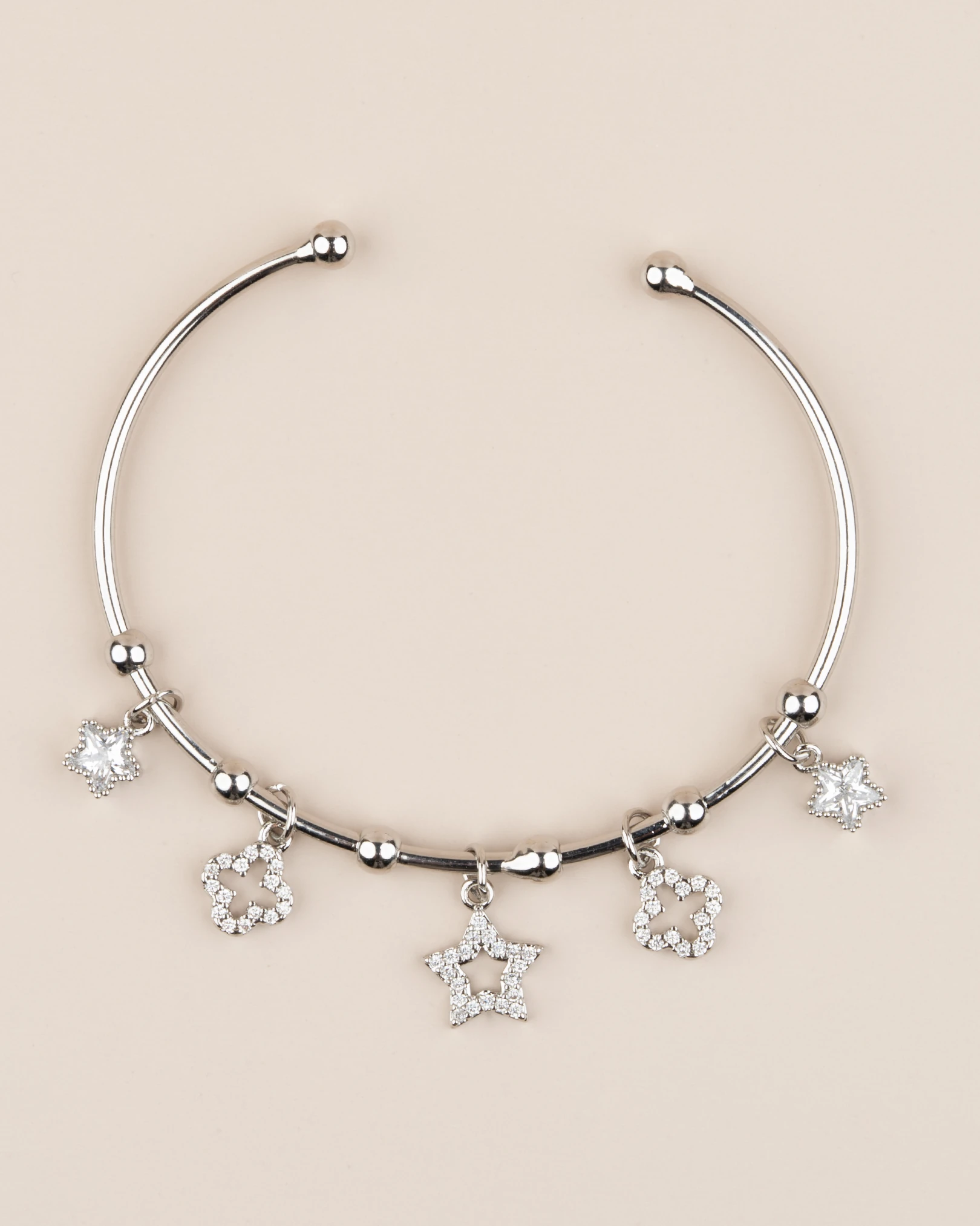 Selya Ayarlanabilir Yıldız Charm Kelepçe Bileklik - Gümüş