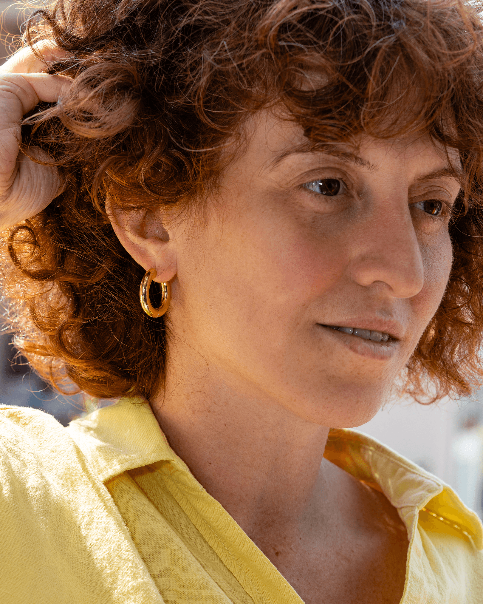 Alara Halka Çelik Küpe - Gold