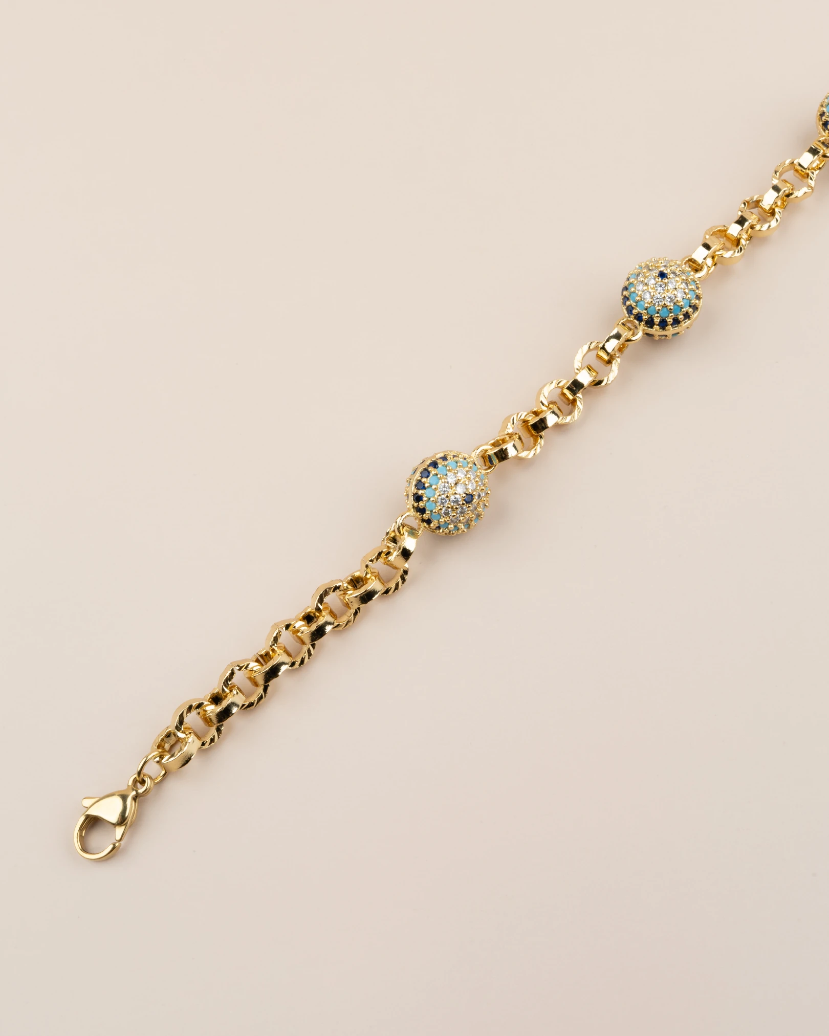 Auravia Gömme Taşlı 3 Nazar Boncuklu 14K Xuping Bileklik