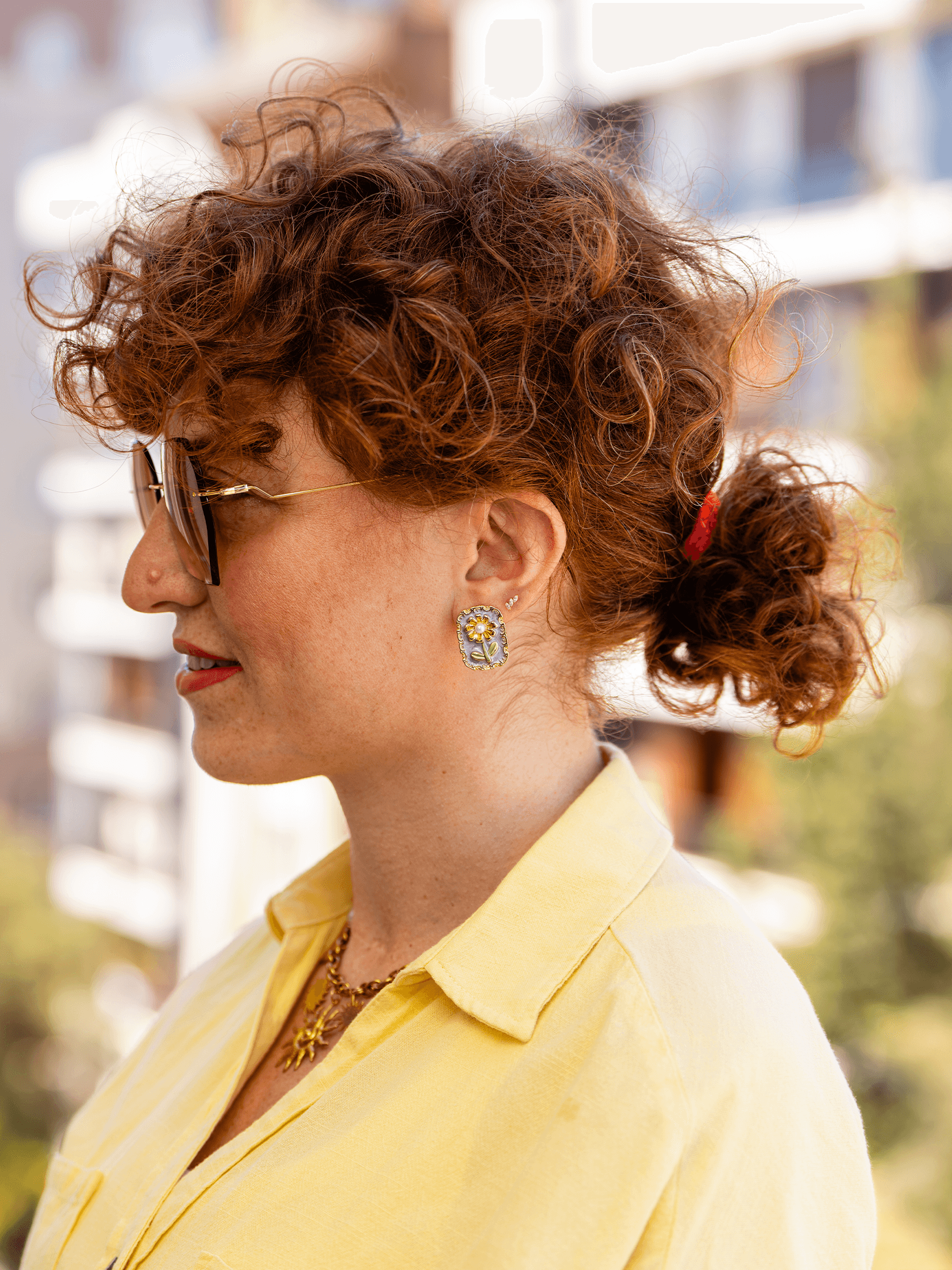 Sunfloria Papatya Motifli Mineli İncili Vintage Sanat Küpe - Eflatun