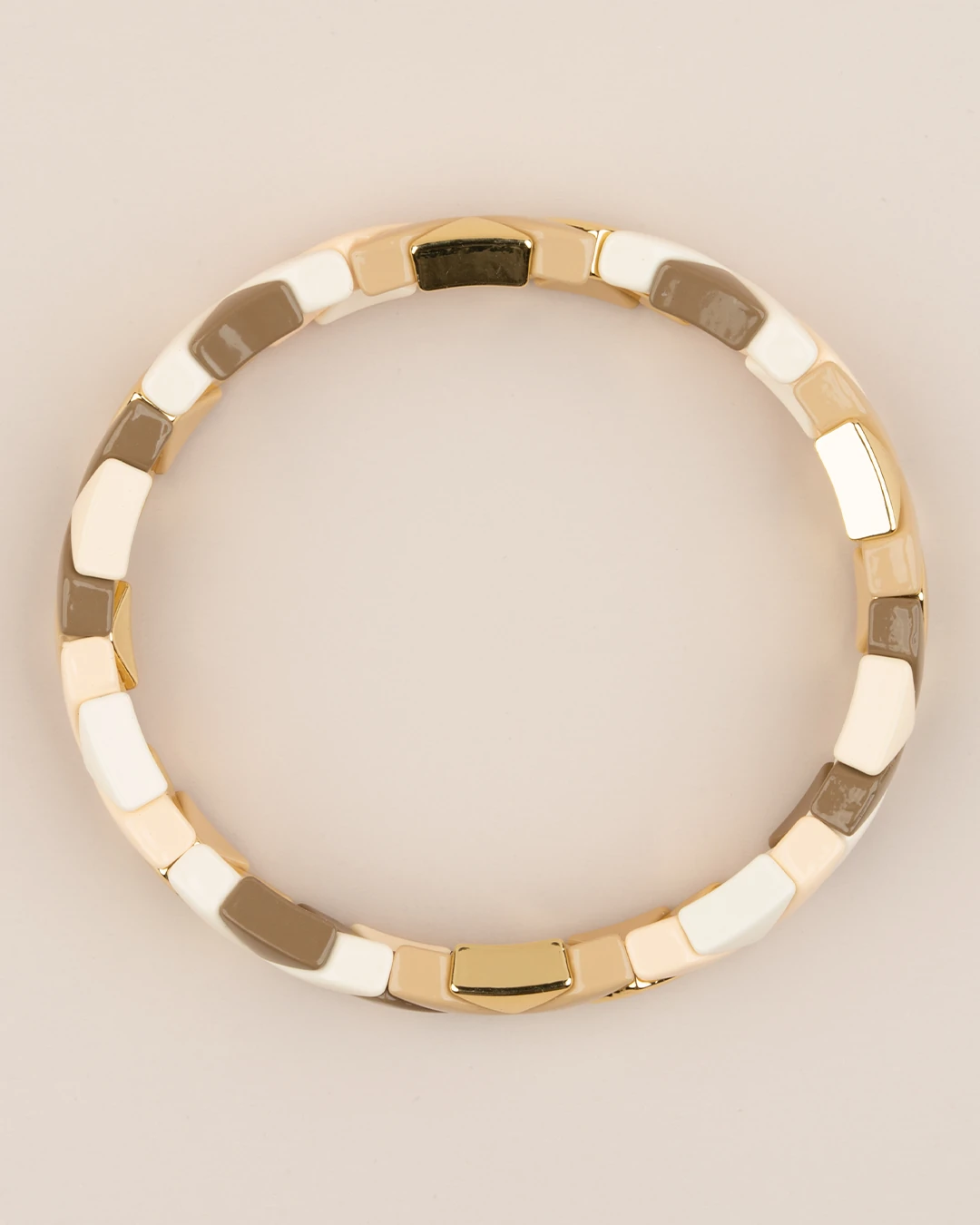 Porselen Kaplama Üç Renkli Üçgen Lastikli Bileklik - Kahve-Gold-Krem