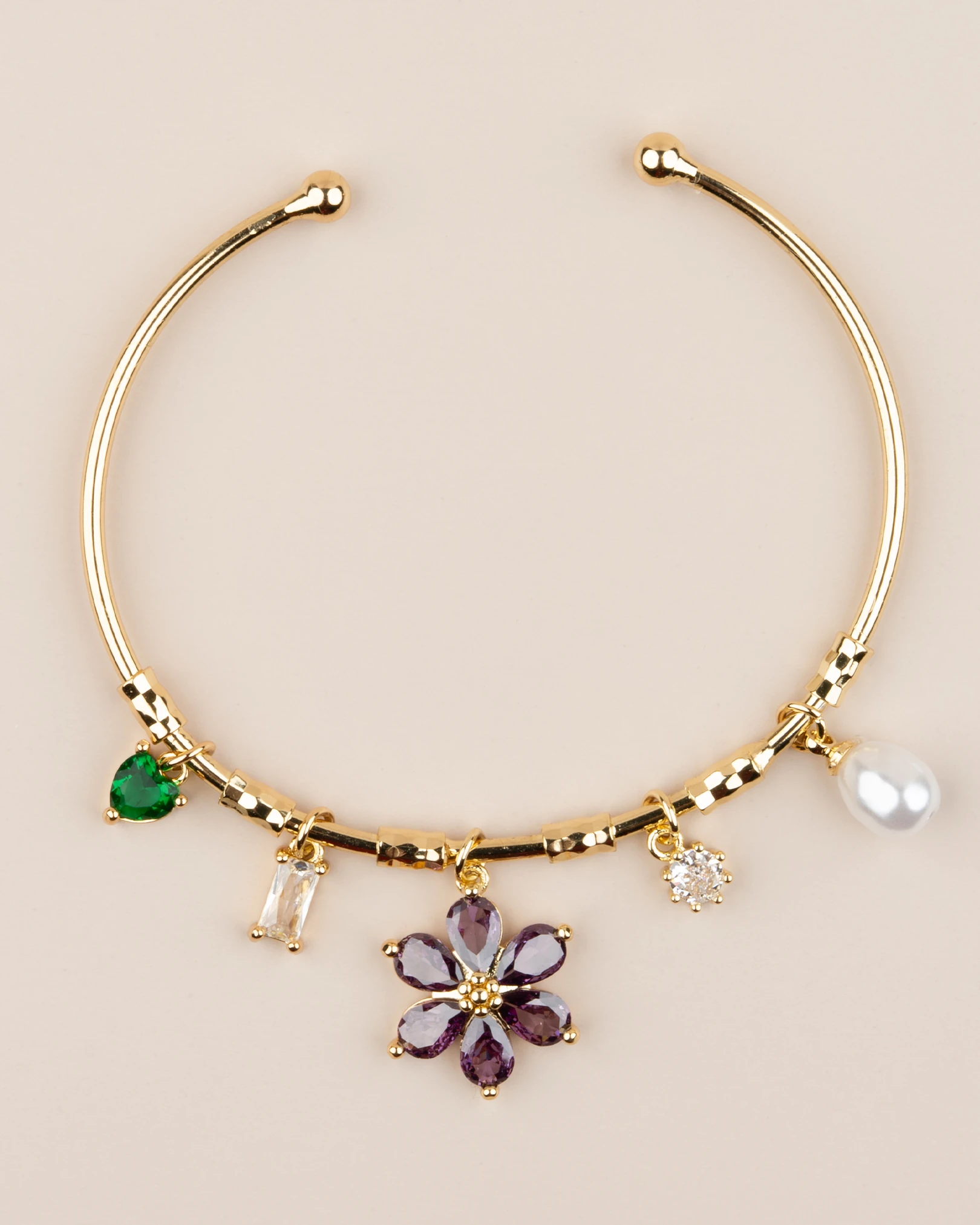 Ayarlanabilir Çiçekli Charm Kelepçe Bileklik - Gold