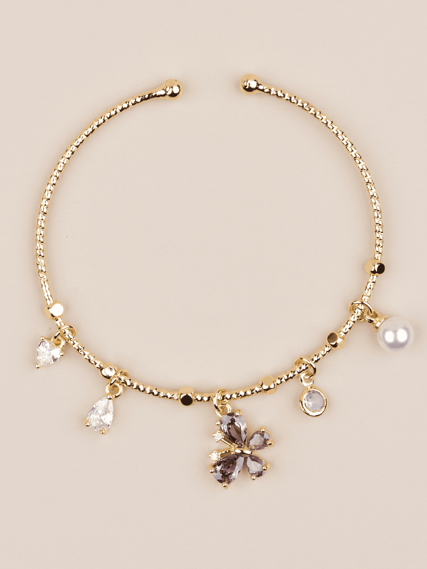 Fioravelle Ayarlanabilir Mor Kelebekli Charm Kelepçe Bileklik - Gold