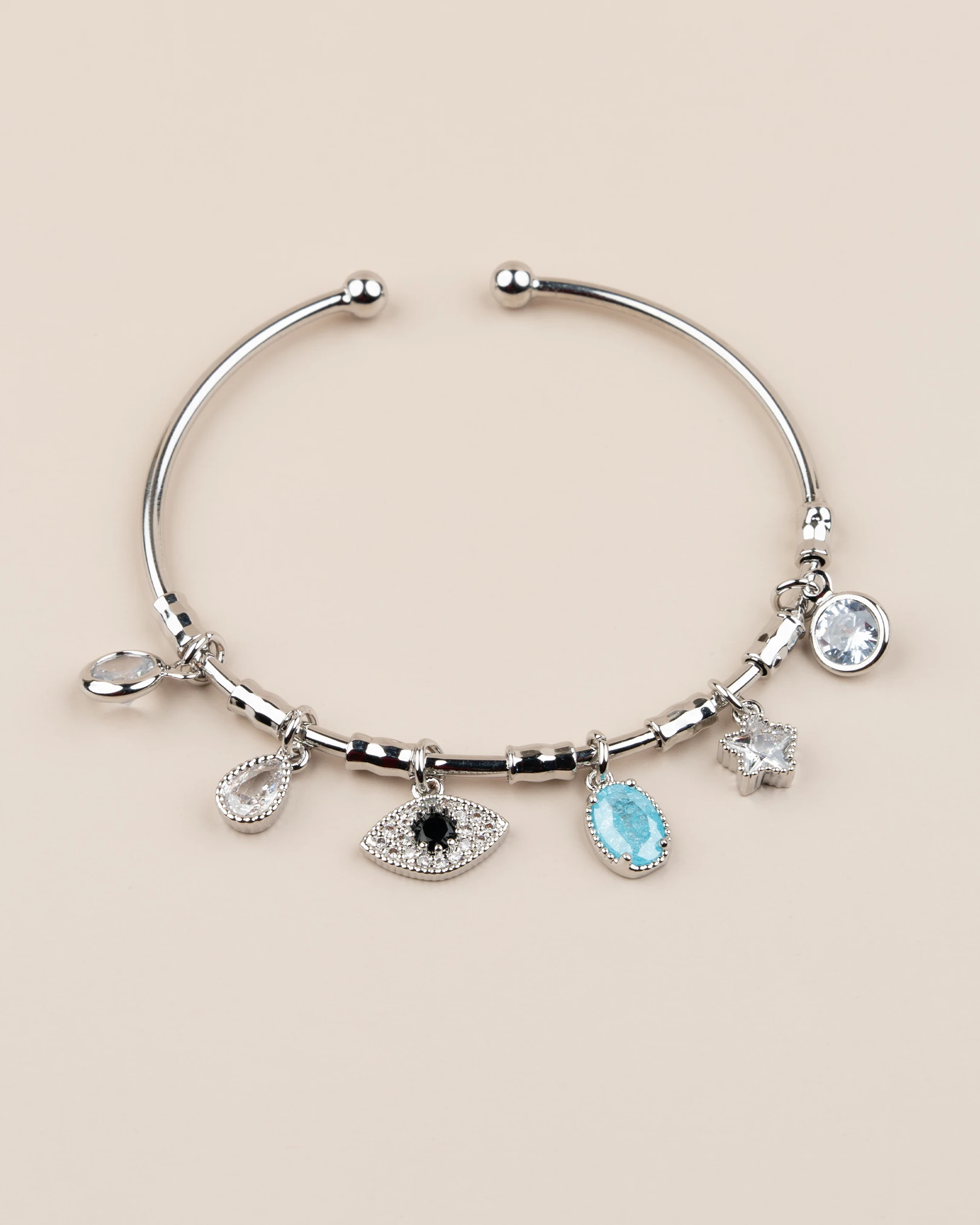 Avaluna Ayarlanabilir Göz Charm Kelepçe Bileklik - Gümüş