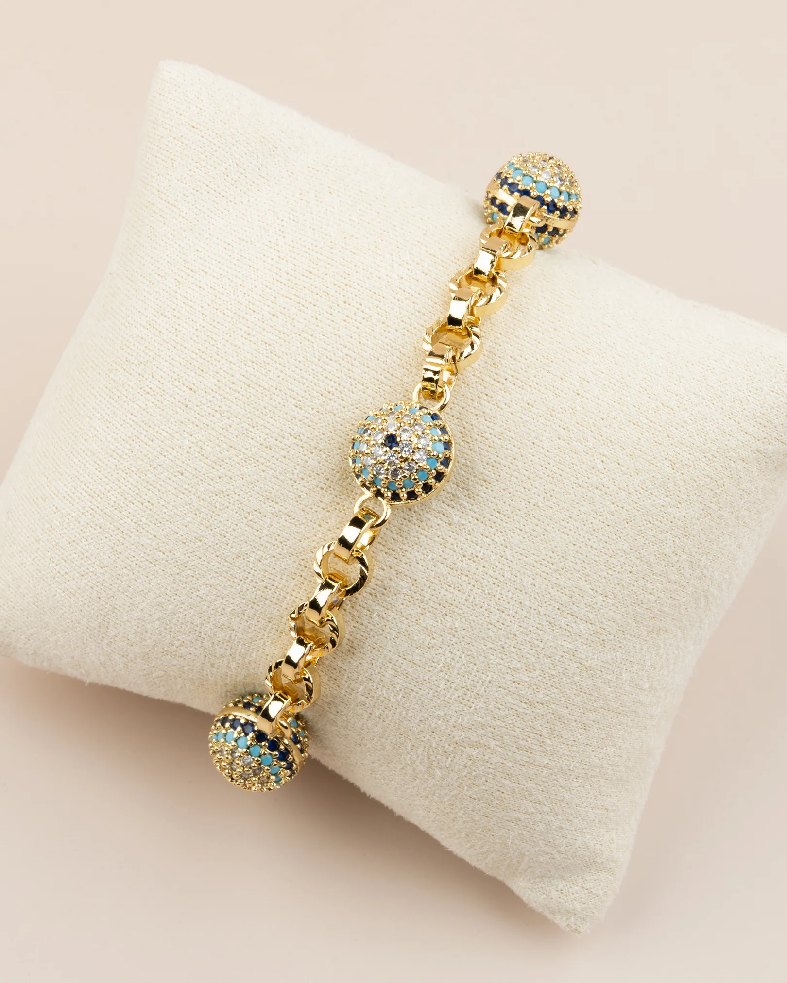 Auravia Gömme Taşlı 3 Nazar Boncuklu 14K Xuping Bileklik