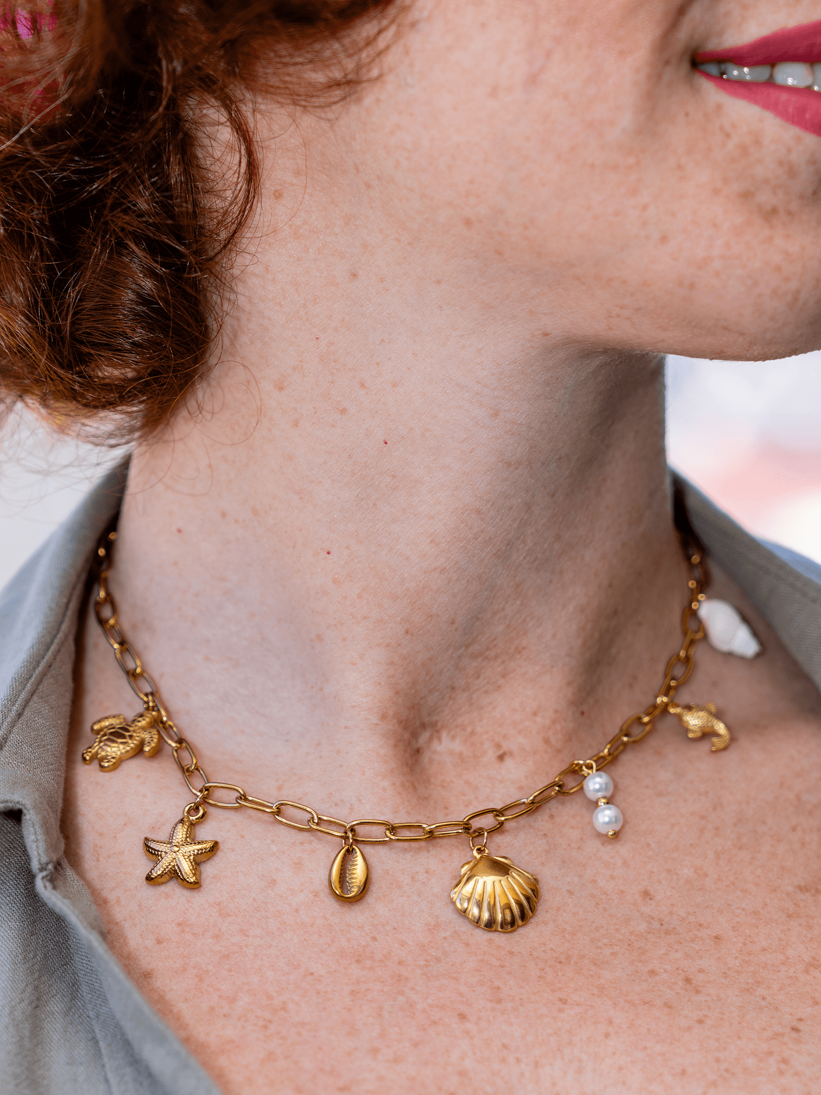 Oceana Deniz Kabuğu Kaplumbağa Charm Choker Çelik Kolye