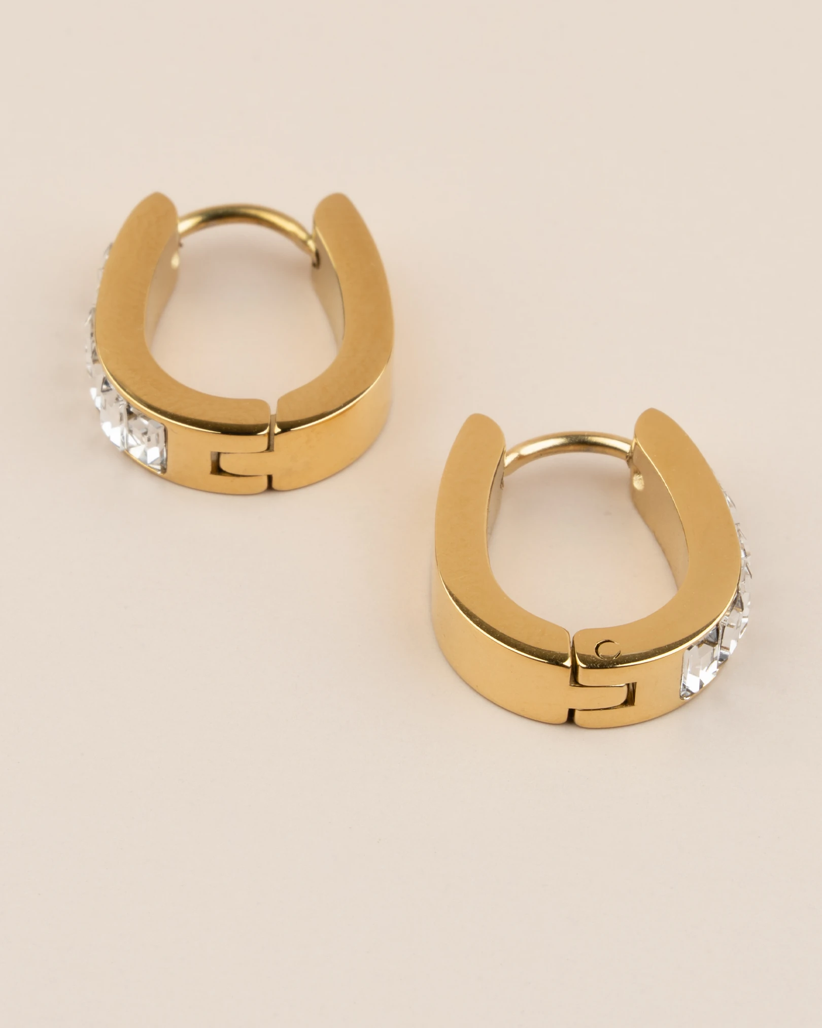 Auryn Gömme Zirkon Taşlı Minimal Oval Halka Çelik Küpe