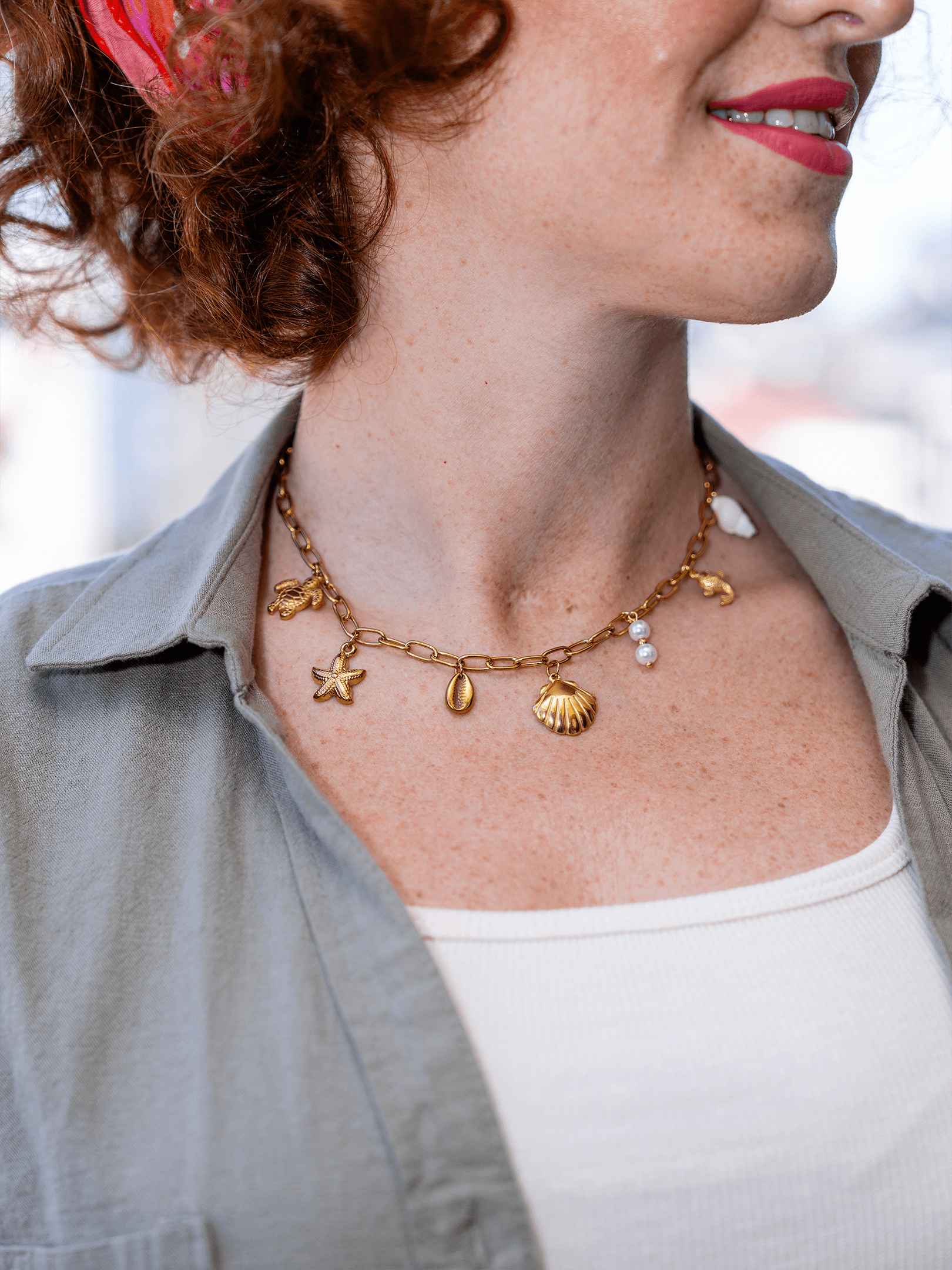Oceana Deniz Kabuğu Kaplumbağa Charm Choker Çelik Kolye
