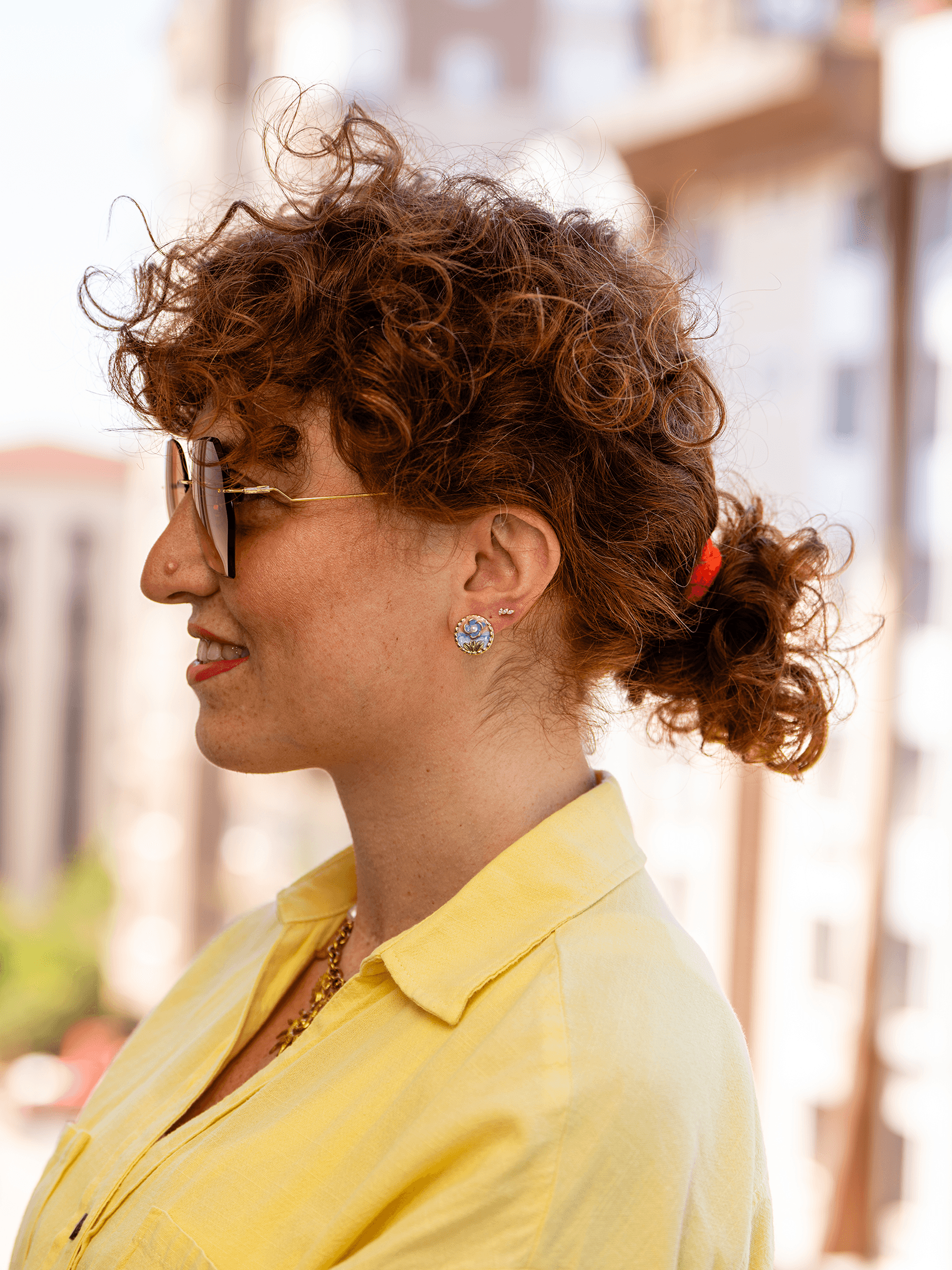 Florencia Mineli Çiçek Motifli İncili Minimal Vintage Sanat Küpe - Mavi
